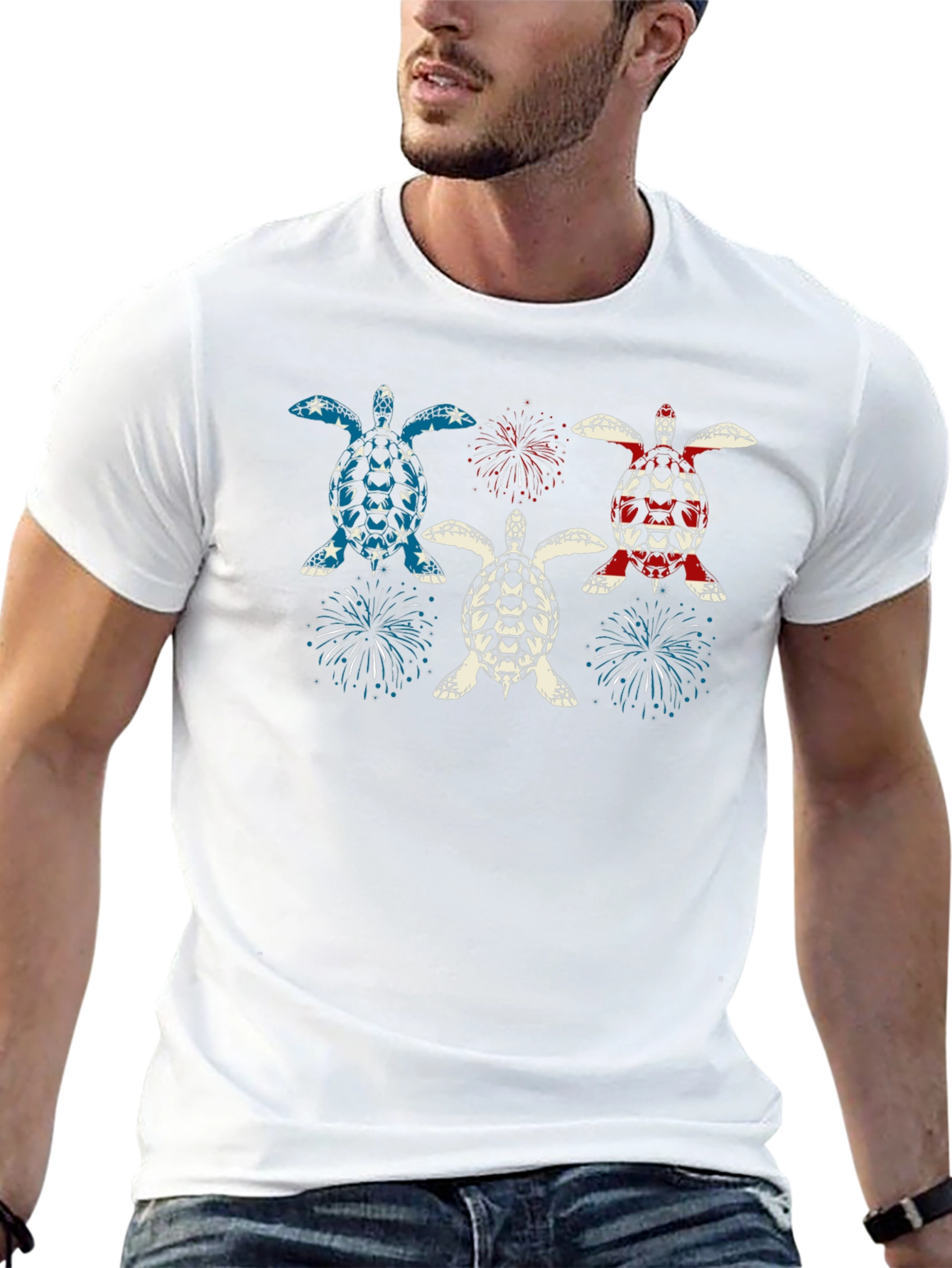 Patriotic Turtle Fireworks Graphic T-Shirt