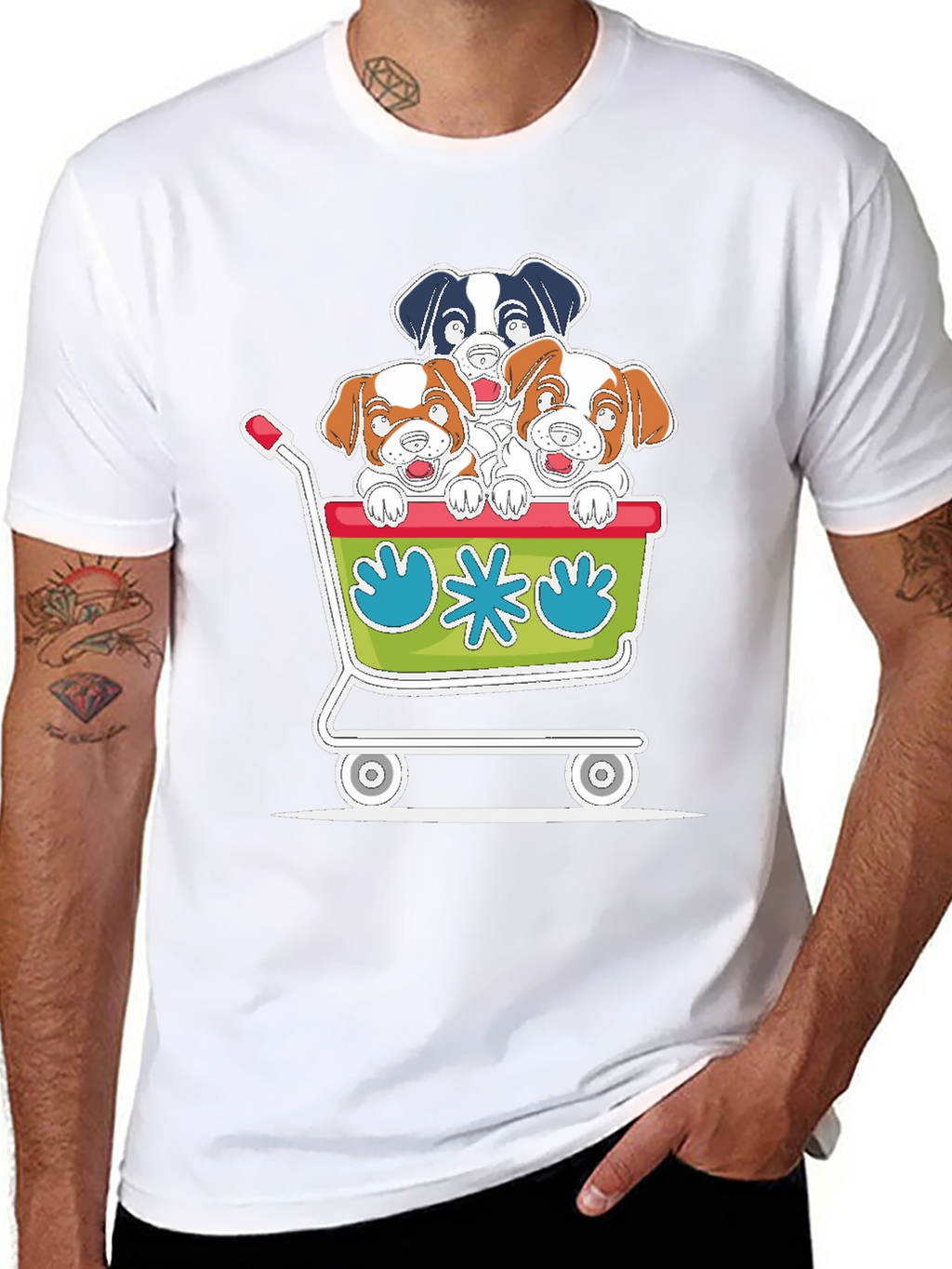 Dog Cart Graphic Tee - Cute Cartoon Puppy T-Shirt