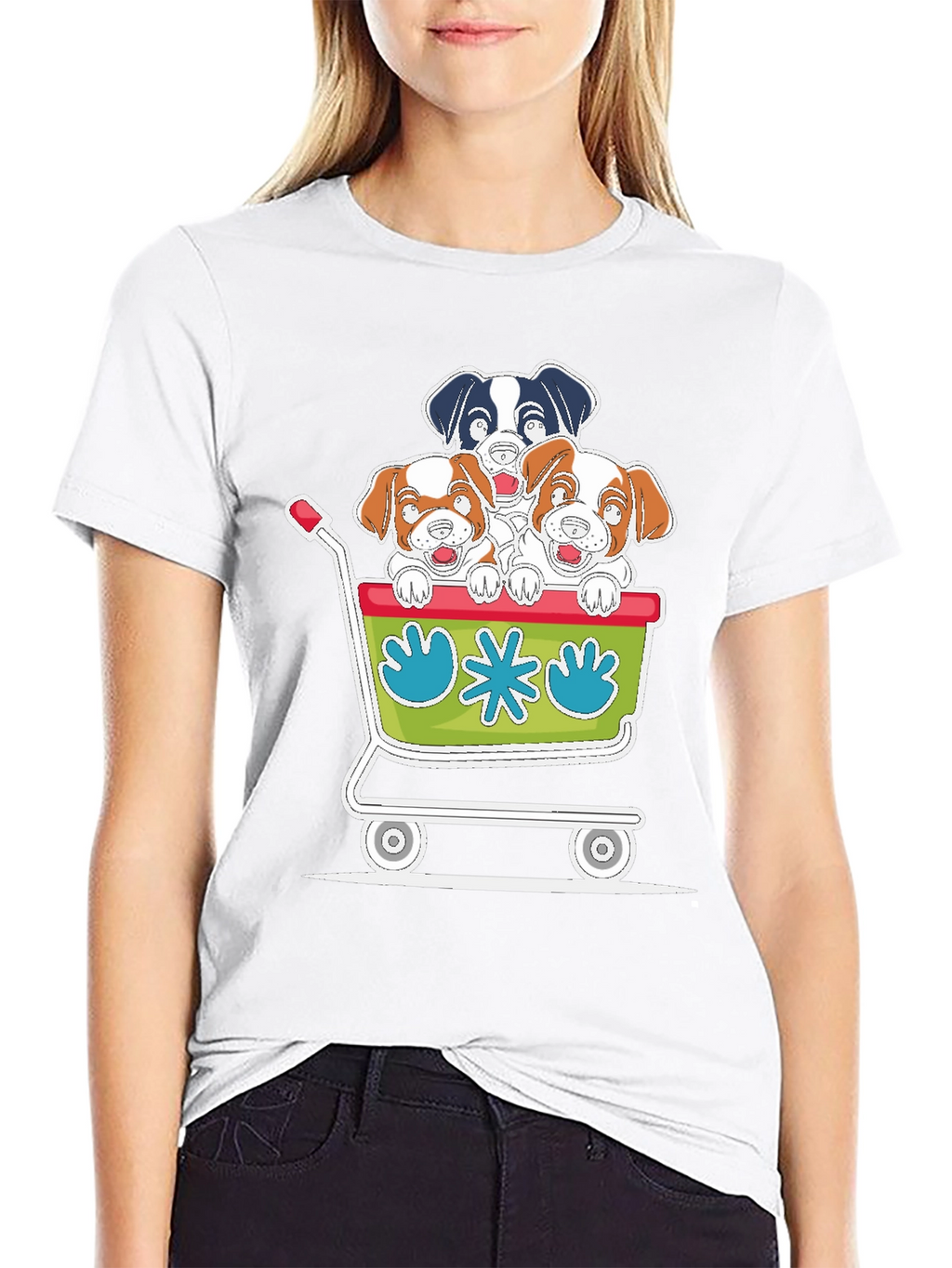 Dog Cart Graphic Tee - Cute Cartoon Puppy T-Shirt