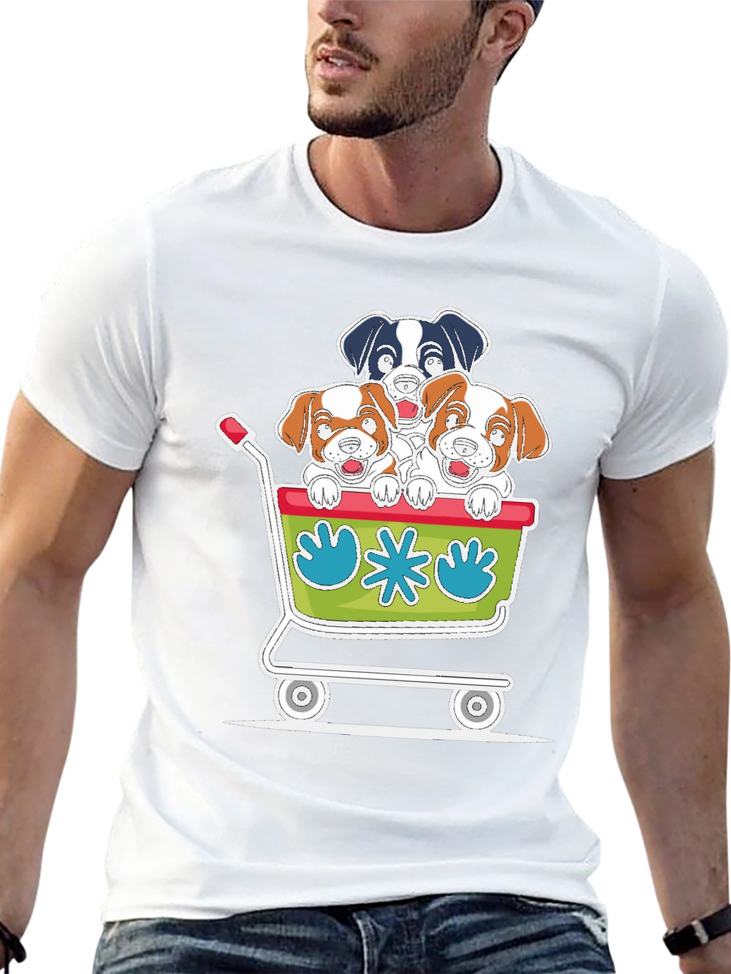Dog Cart Graphic Tee - Cute Cartoon Puppy T-Shirt