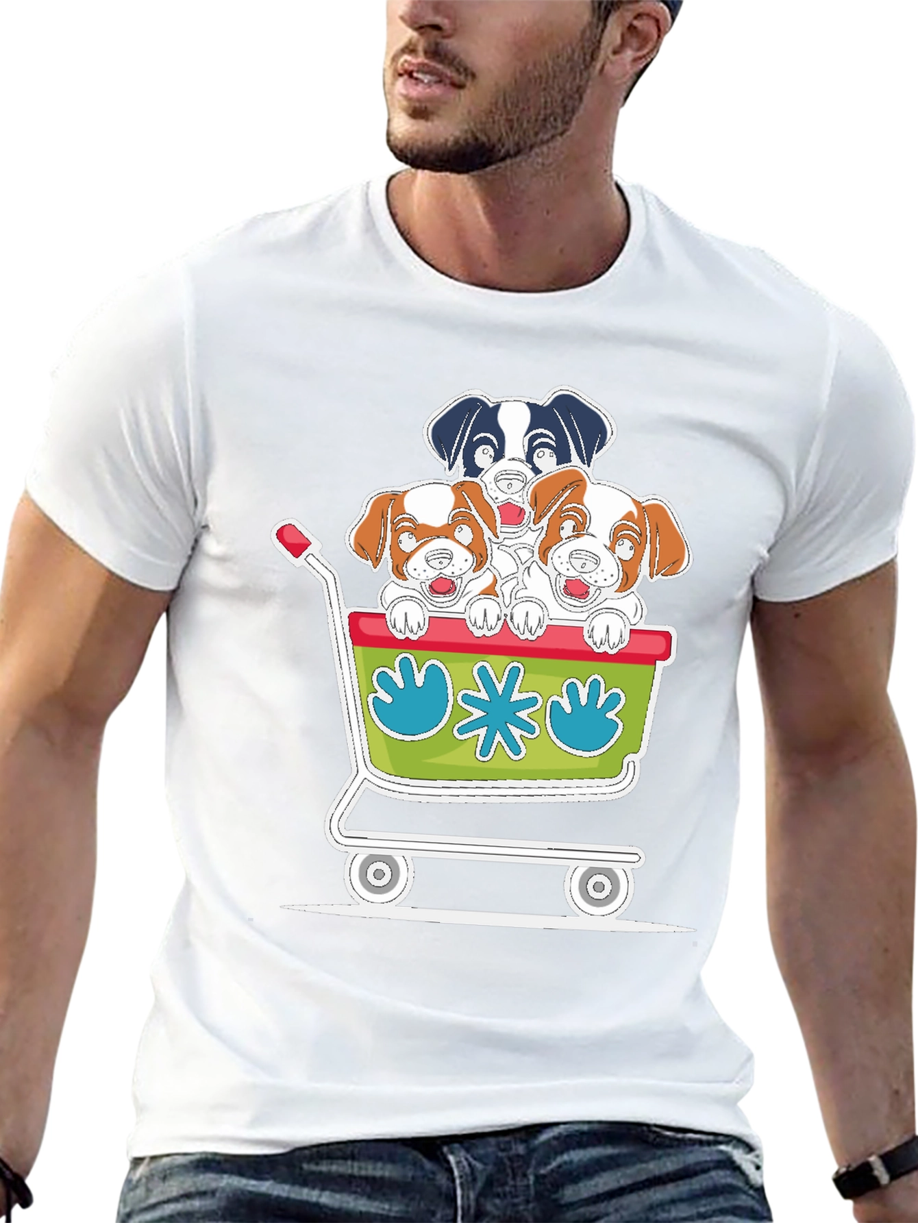 Dog Cart Graphic Tee - Cute Cartoon Puppy T-Shirt