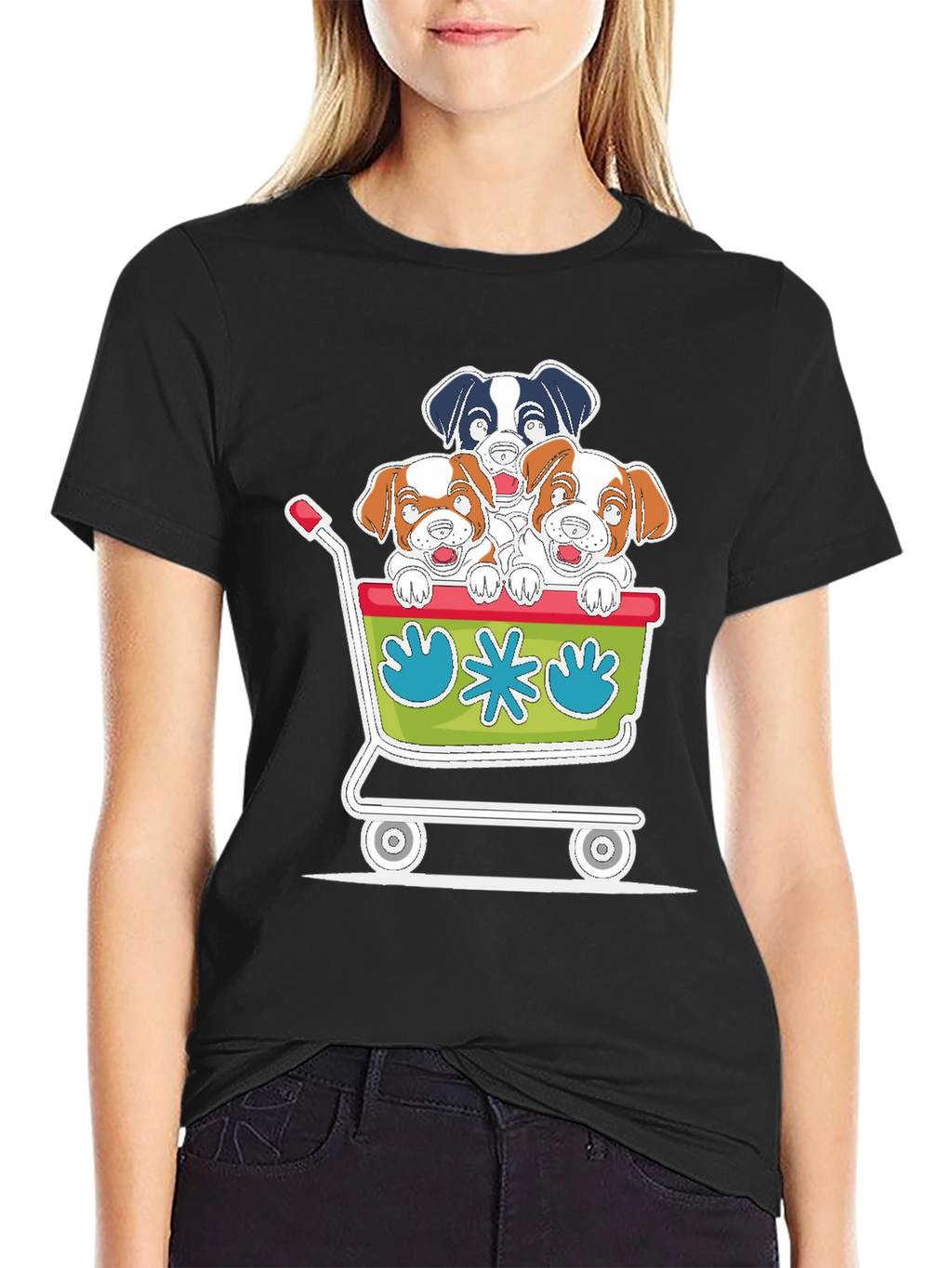 Dog Cart Graphic Tee - Cute Cartoon Puppy T-Shirt