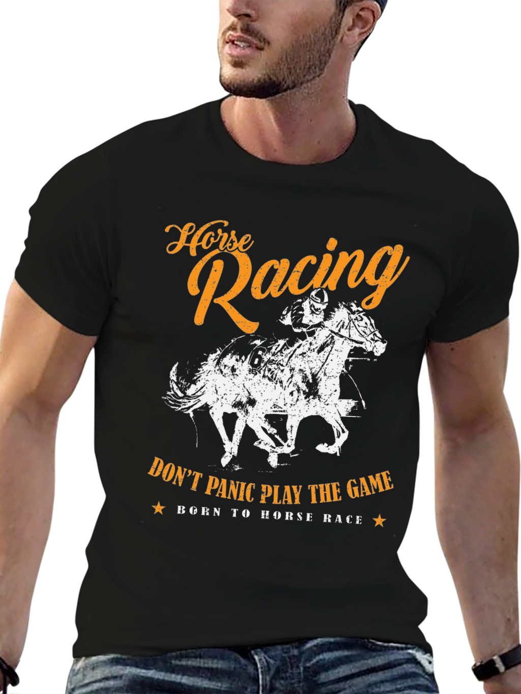 Horse Racing Graphic Print Mens T-Shirt