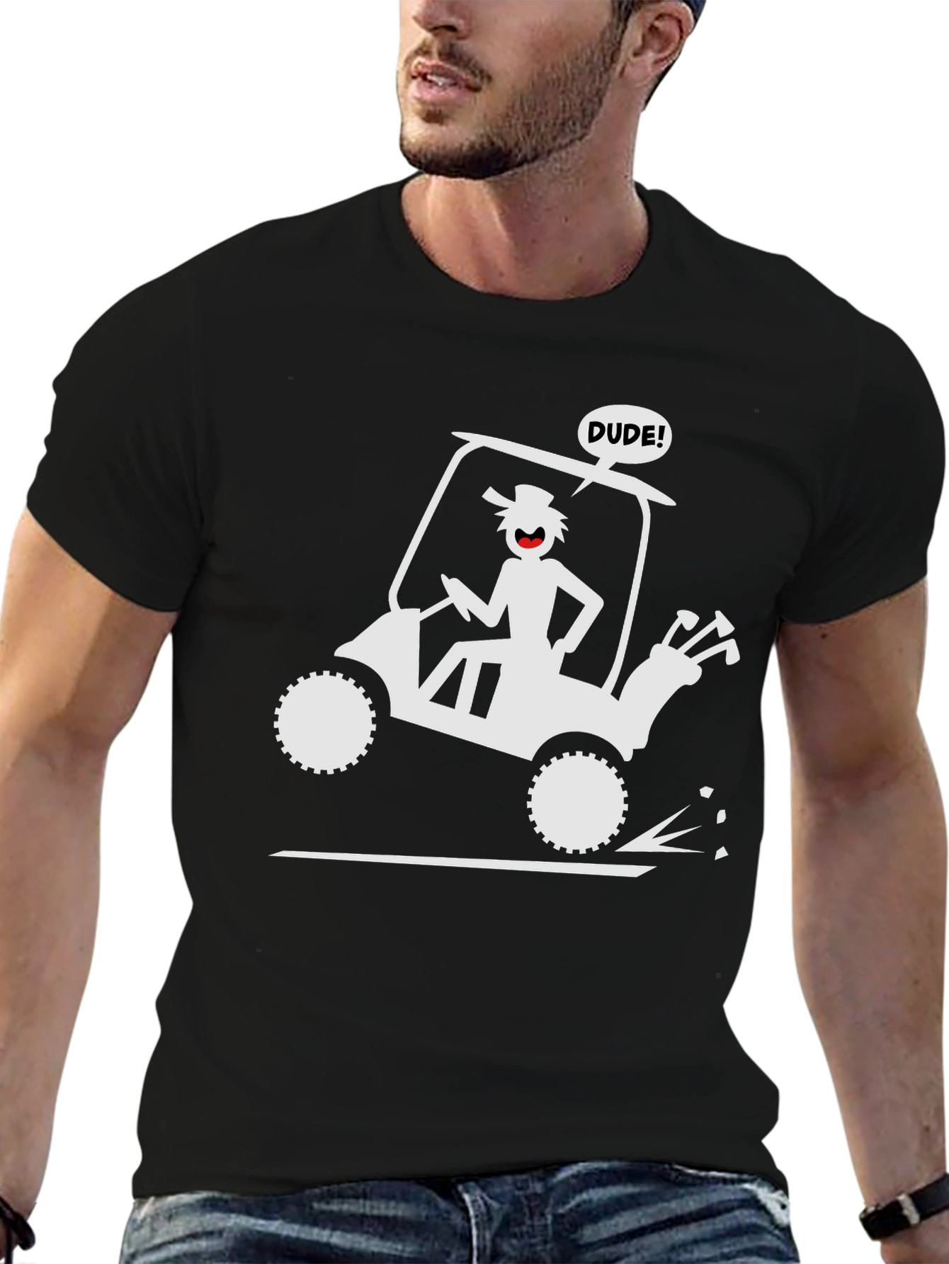 Dude Golf Cart Tee - Fun Golfing Humor Shirt