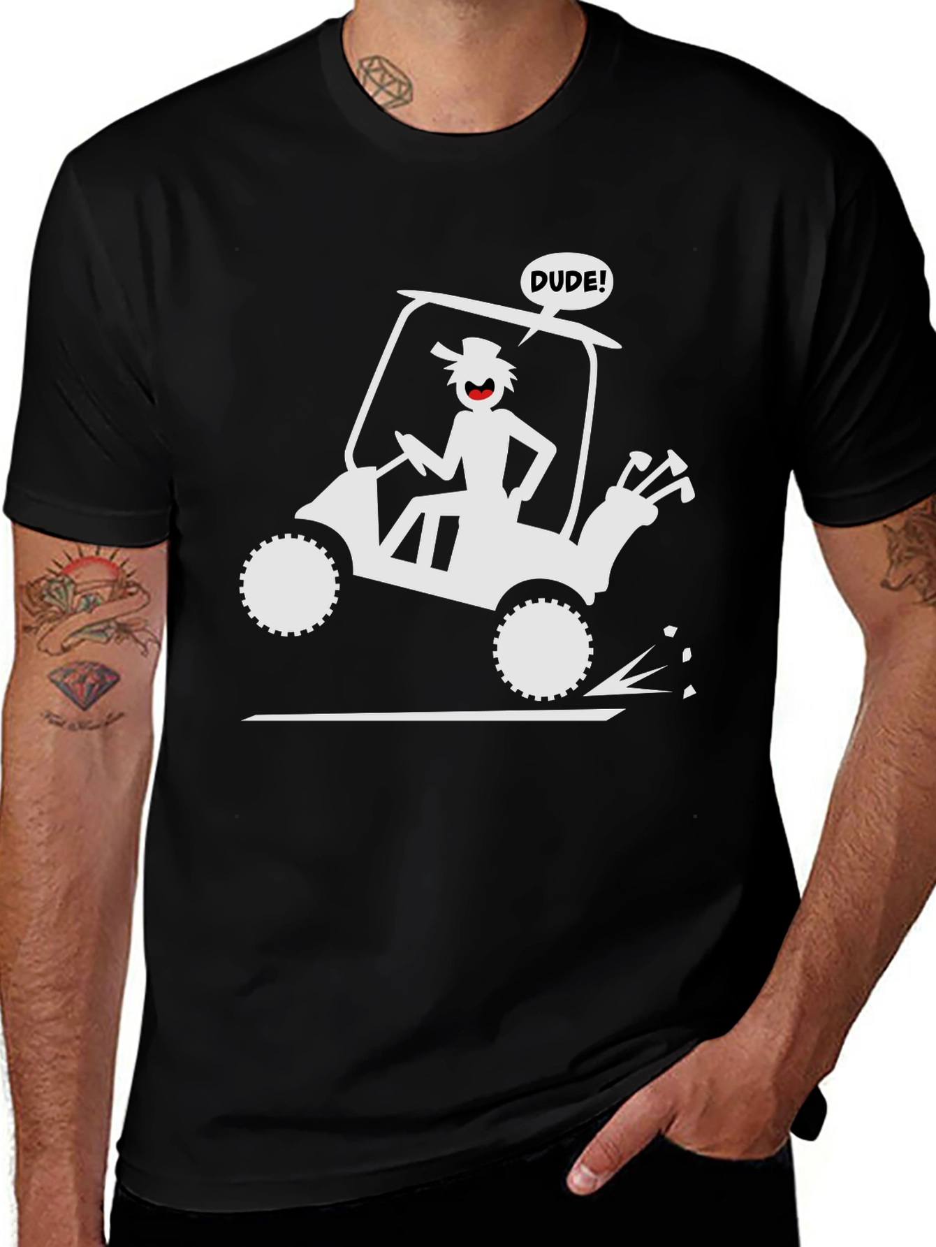 Dude Golf Cart Tee - Fun Golfing Humor Shirt