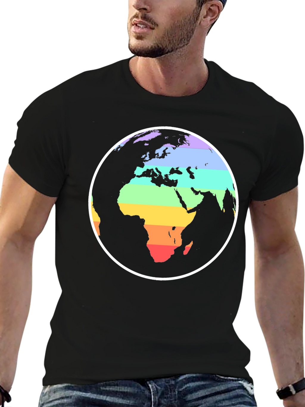 Rainbow Earth Graphic Black T-Shirt