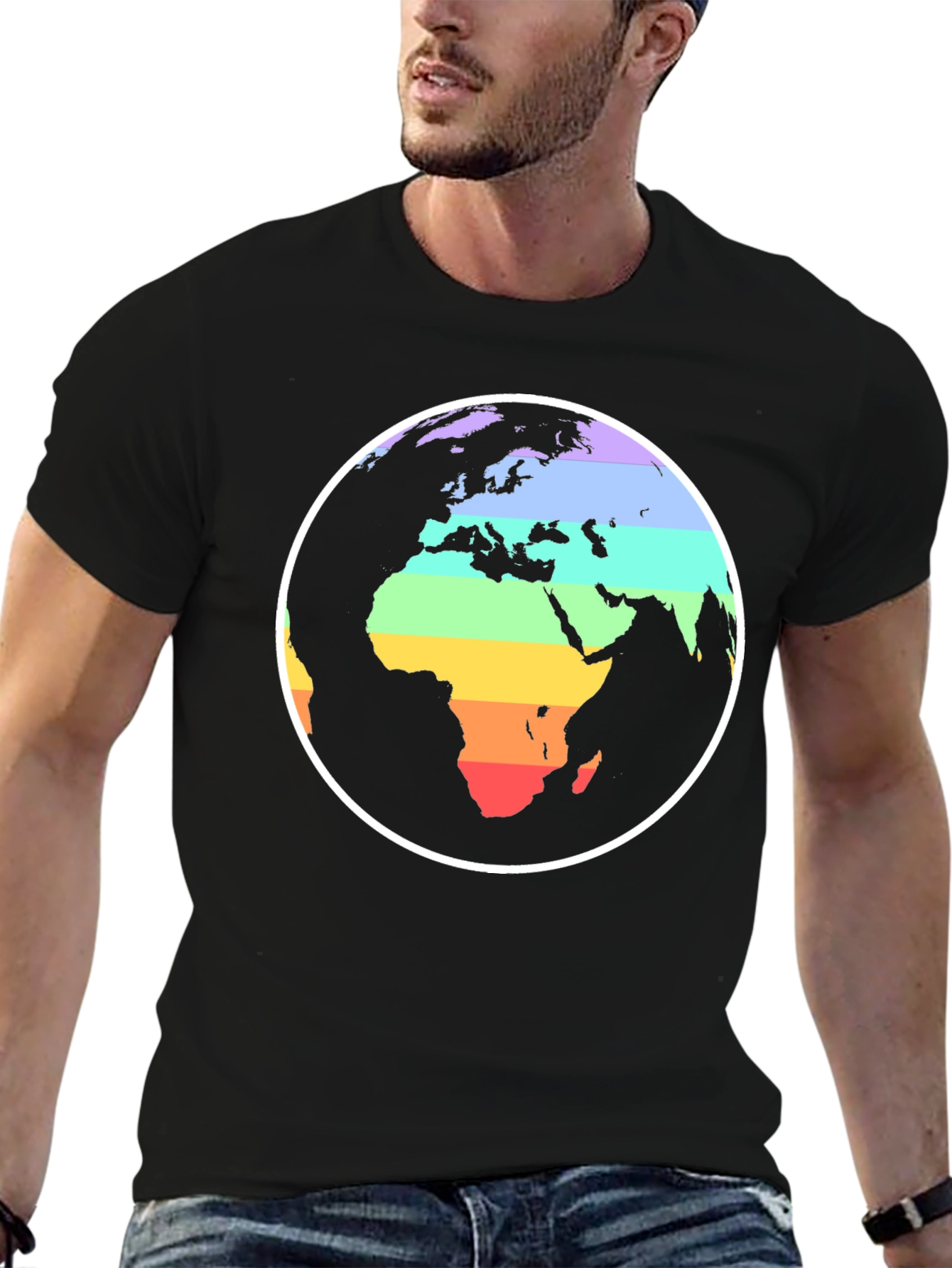 Rainbow Earth Graphic Black T-Shirt