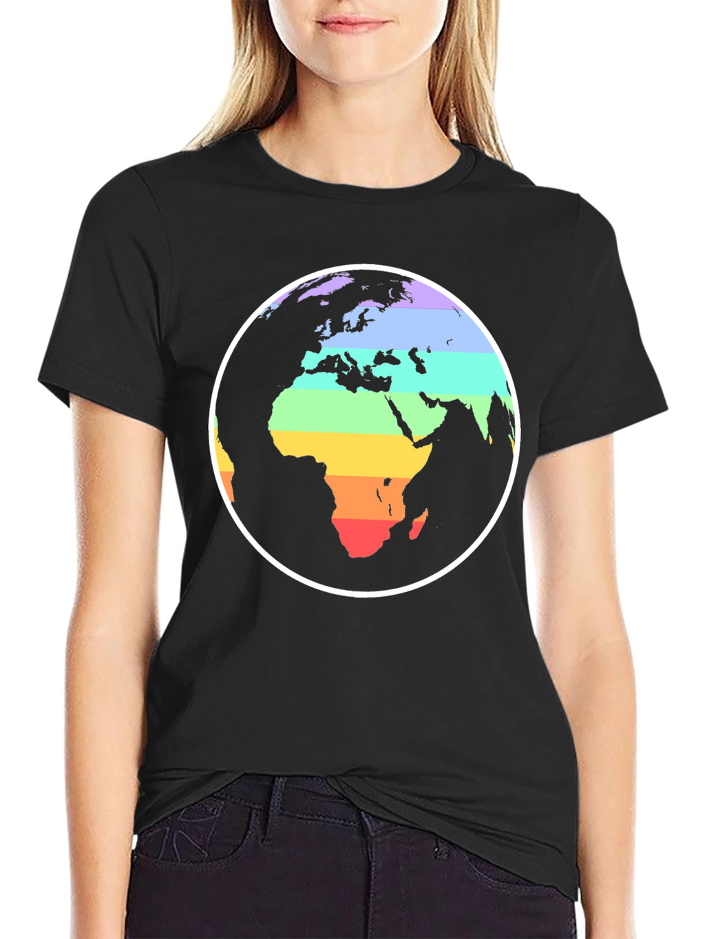 Rainbow Earth Graphic Black T-Shirt