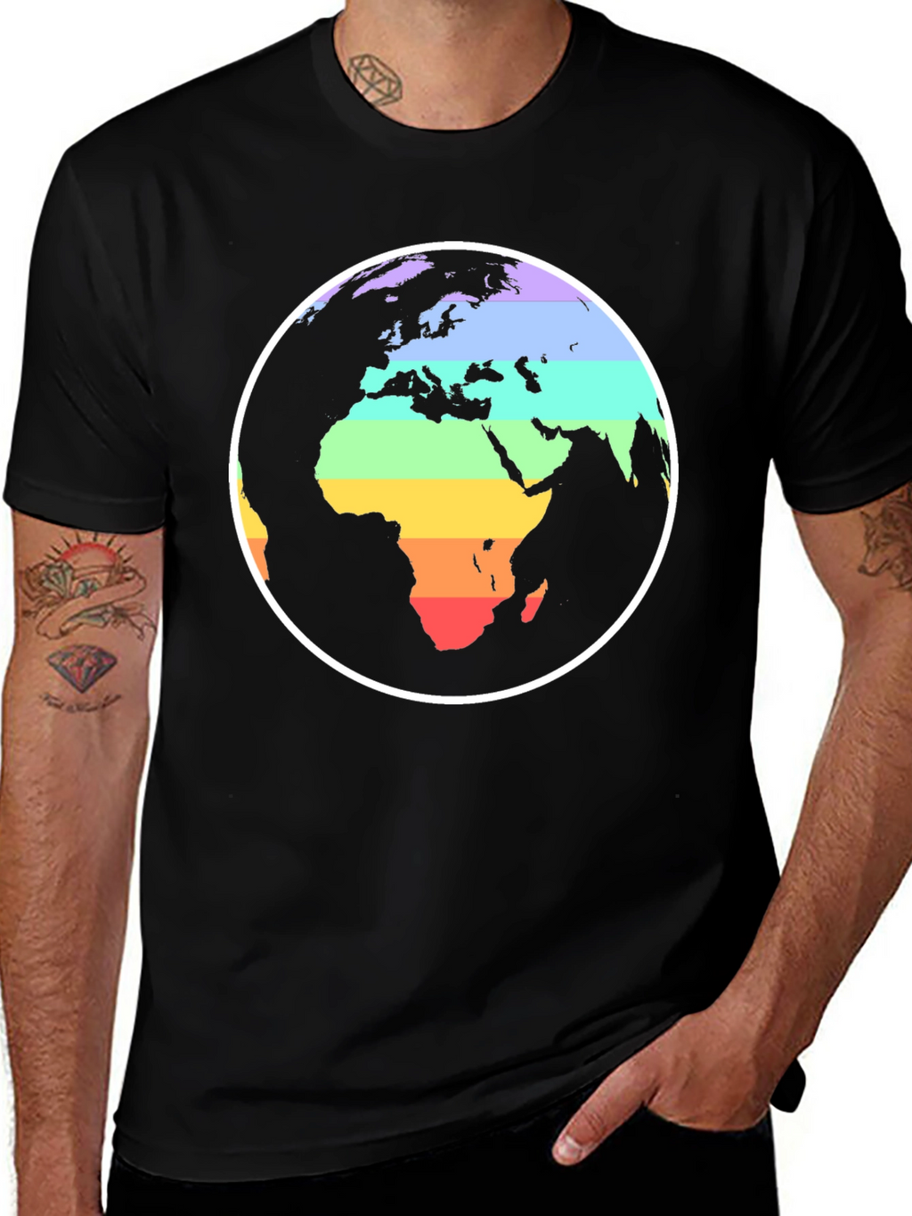 Rainbow Earth Graphic Black T-Shirt