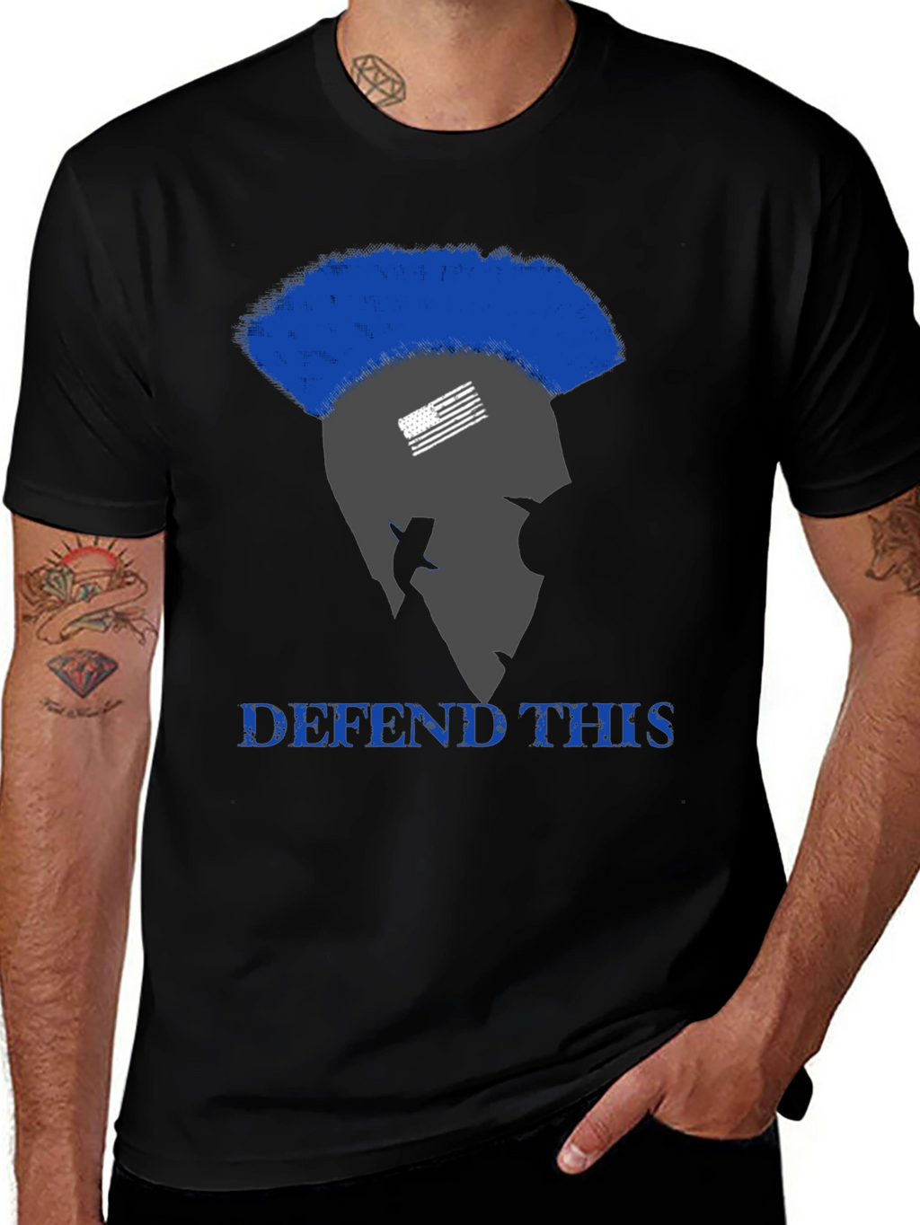 Defend This Spartan American Flag Graphic T-Shirt