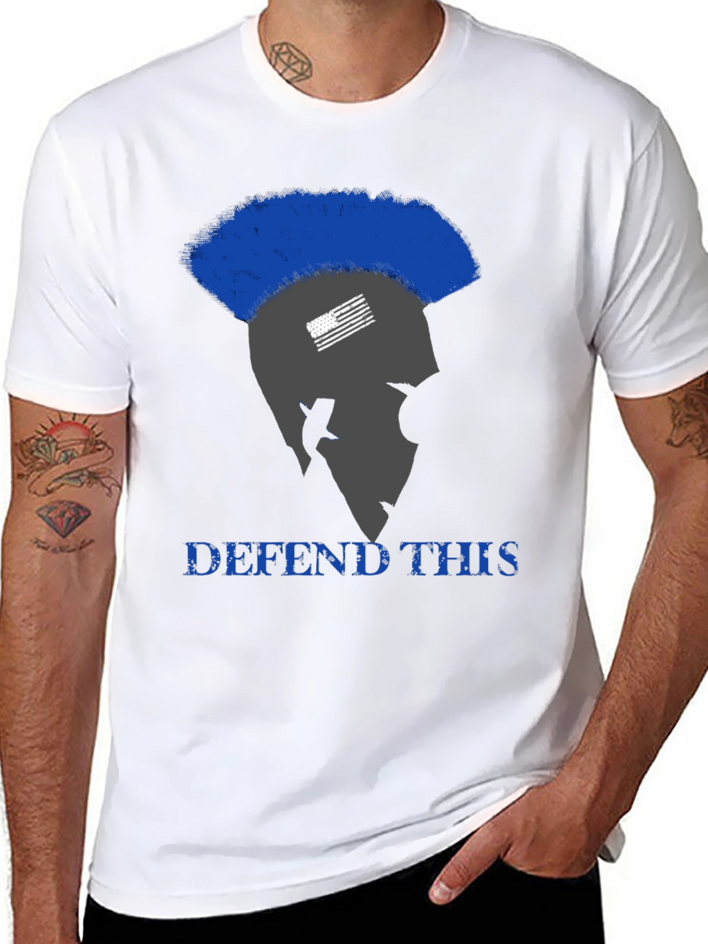 Defend This Spartan American Flag Graphic T-Shirt