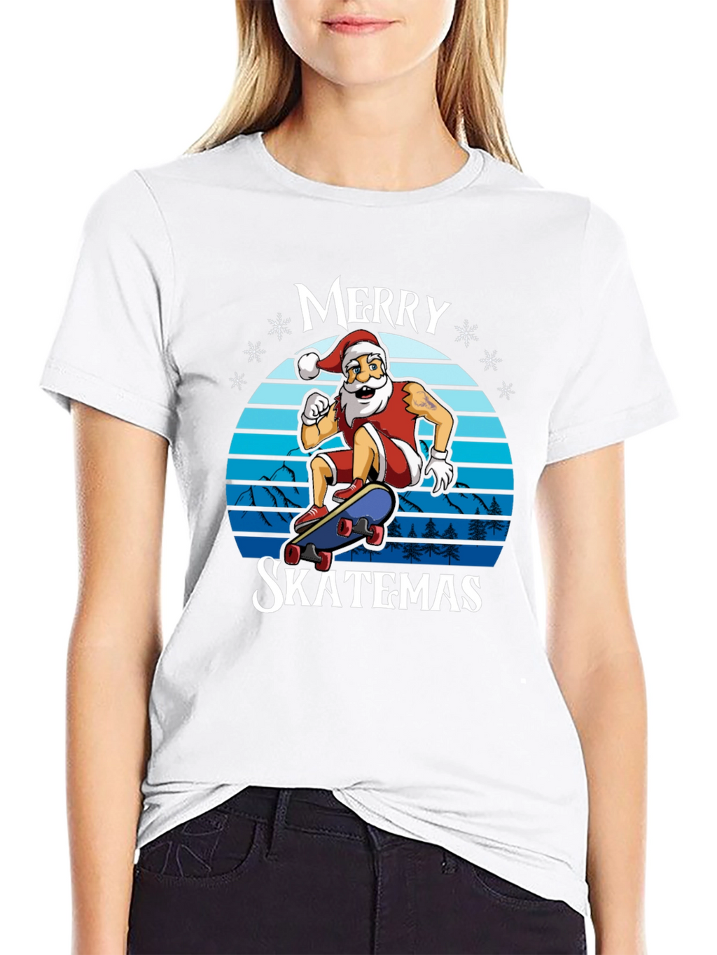 Merry Skatemas T-Shirt - Santa Skateboarding Graphic Tee