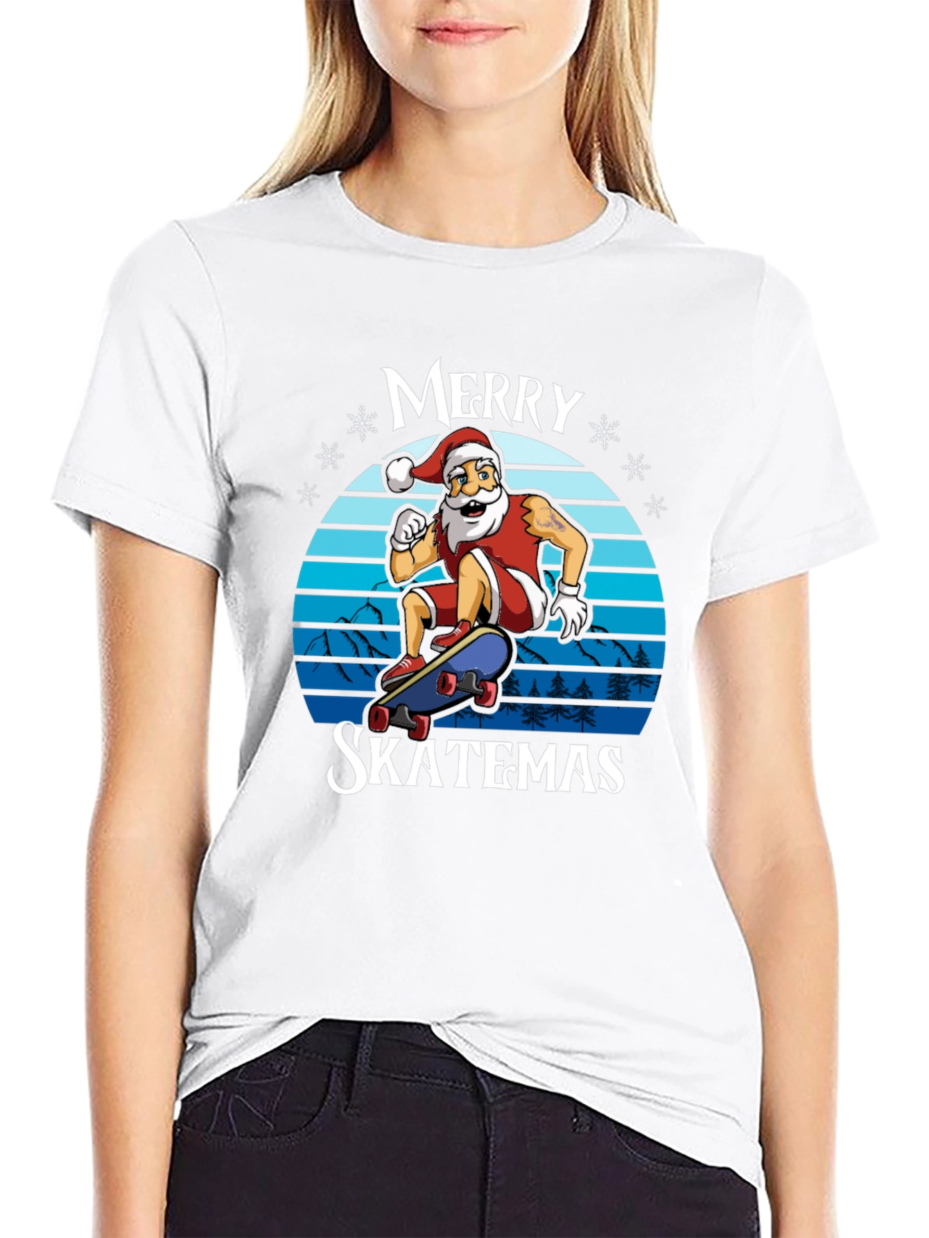 Merry Skatemas T-Shirt - Santa Skateboarding Graphic Tee