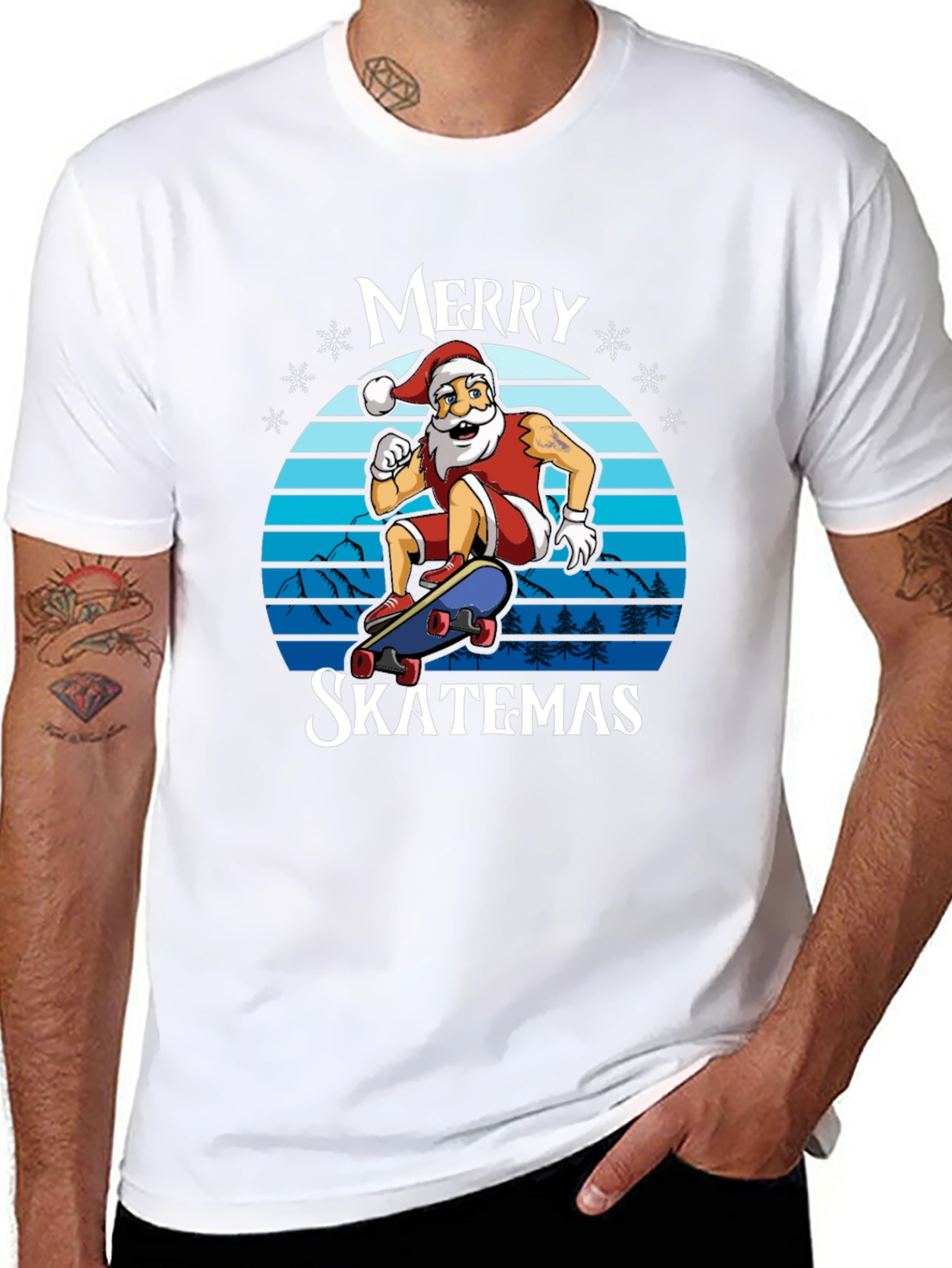 Merry Skatemas T-Shirt - Santa Skateboarding Graphic Tee