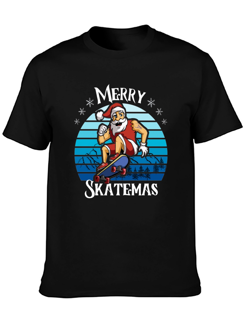Merry Skatemas T-Shirt - Santa Skateboarding Graphic Tee