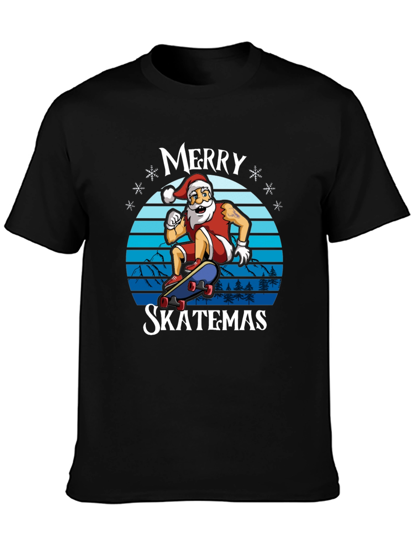 Merry Skatemas T-Shirt - Santa Skateboarding Graphic Tee