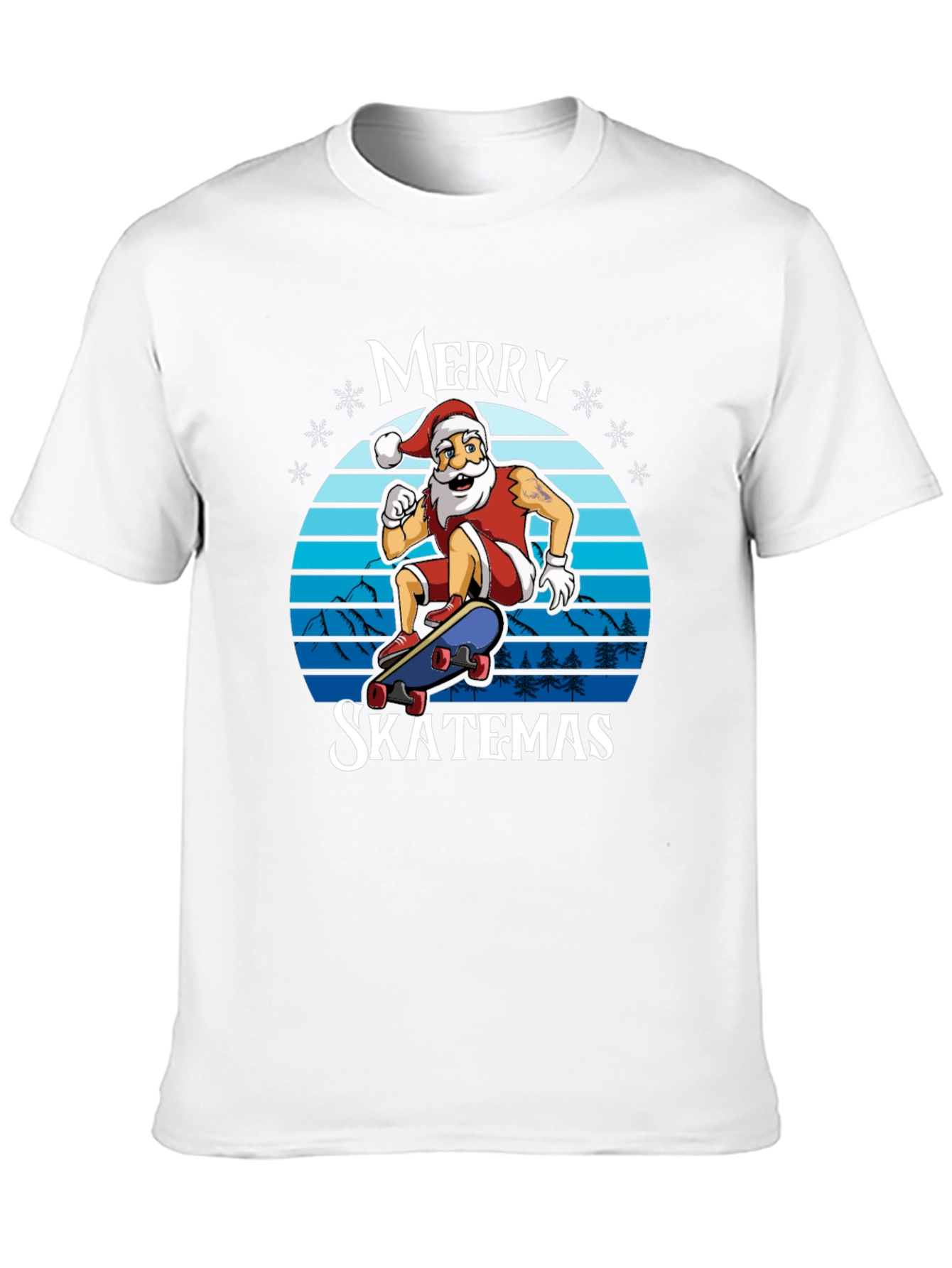 Merry Skatemas T-Shirt - Santa Skateboarding Graphic Tee