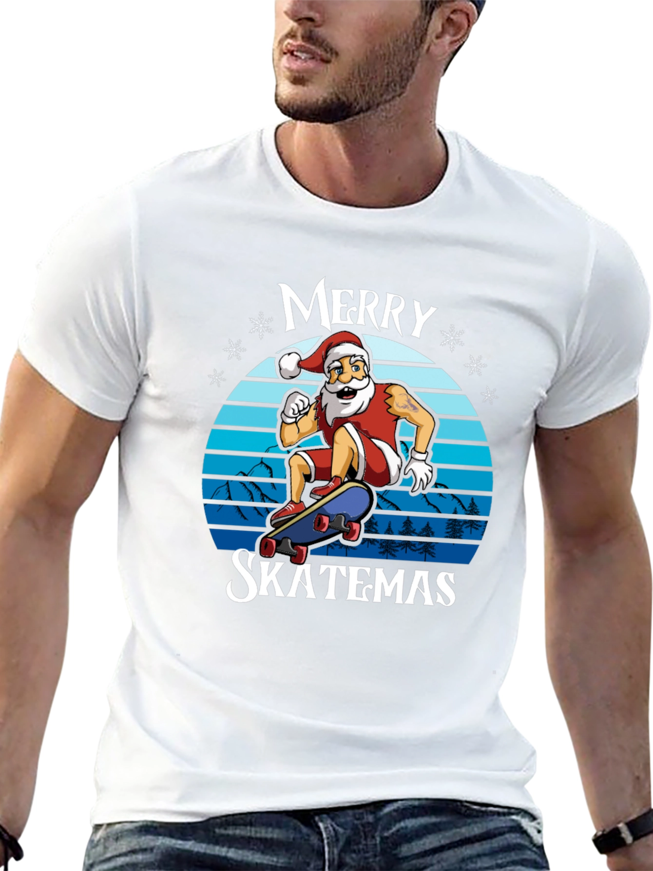 Merry Skatemas T-Shirt - Santa Skateboarding Graphic Tee