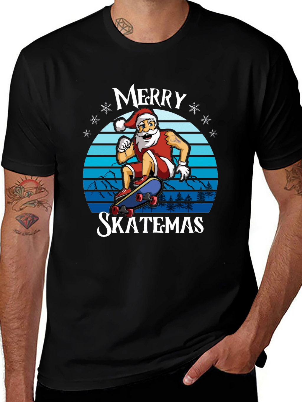 Merry Skatemas T-Shirt - Santa Skateboarding Graphic Tee
