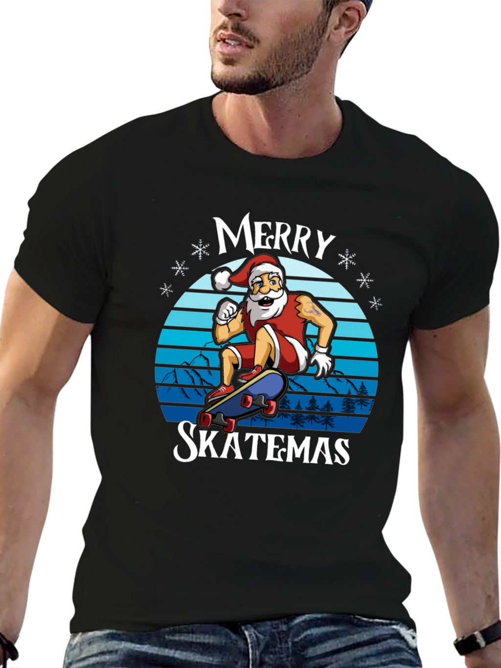 Merry Skatemas T-Shirt - Santa Skateboarding Graphic Tee