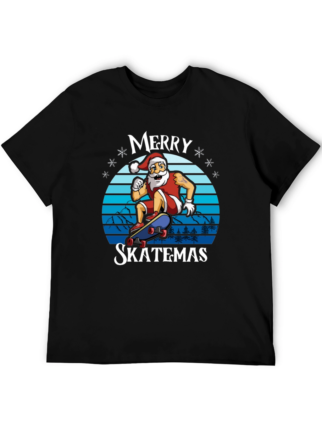 Merry Skatemas T-Shirt - Santa Skateboarding Graphic Tee