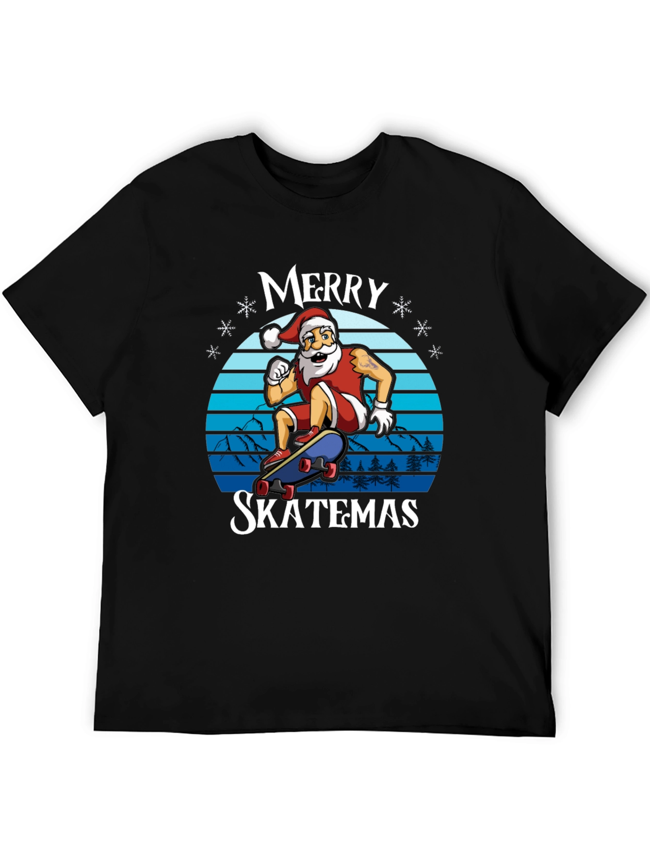 Merry Skatemas T-Shirt - Santa Skateboarding Graphic Tee