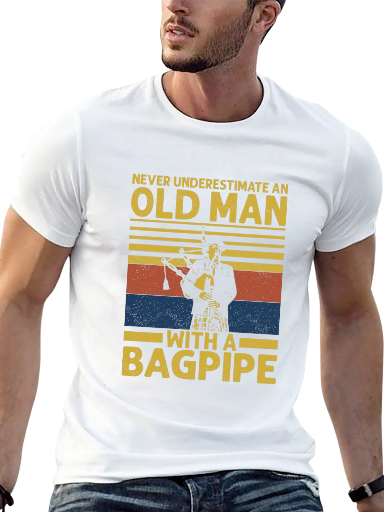 Old Man with a Bagpipe T-Shirt - Novelty Graphic Tee