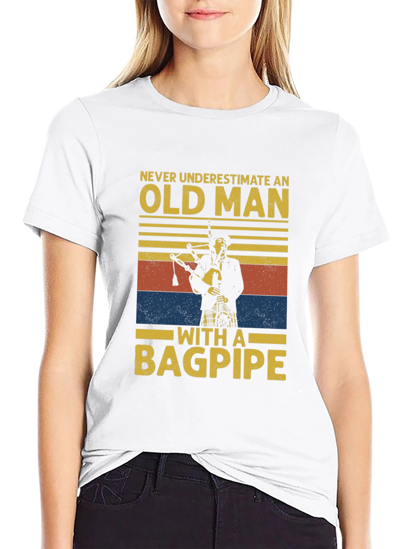 Old Man with a Bagpipe T-Shirt - Novelty Graphic Tee