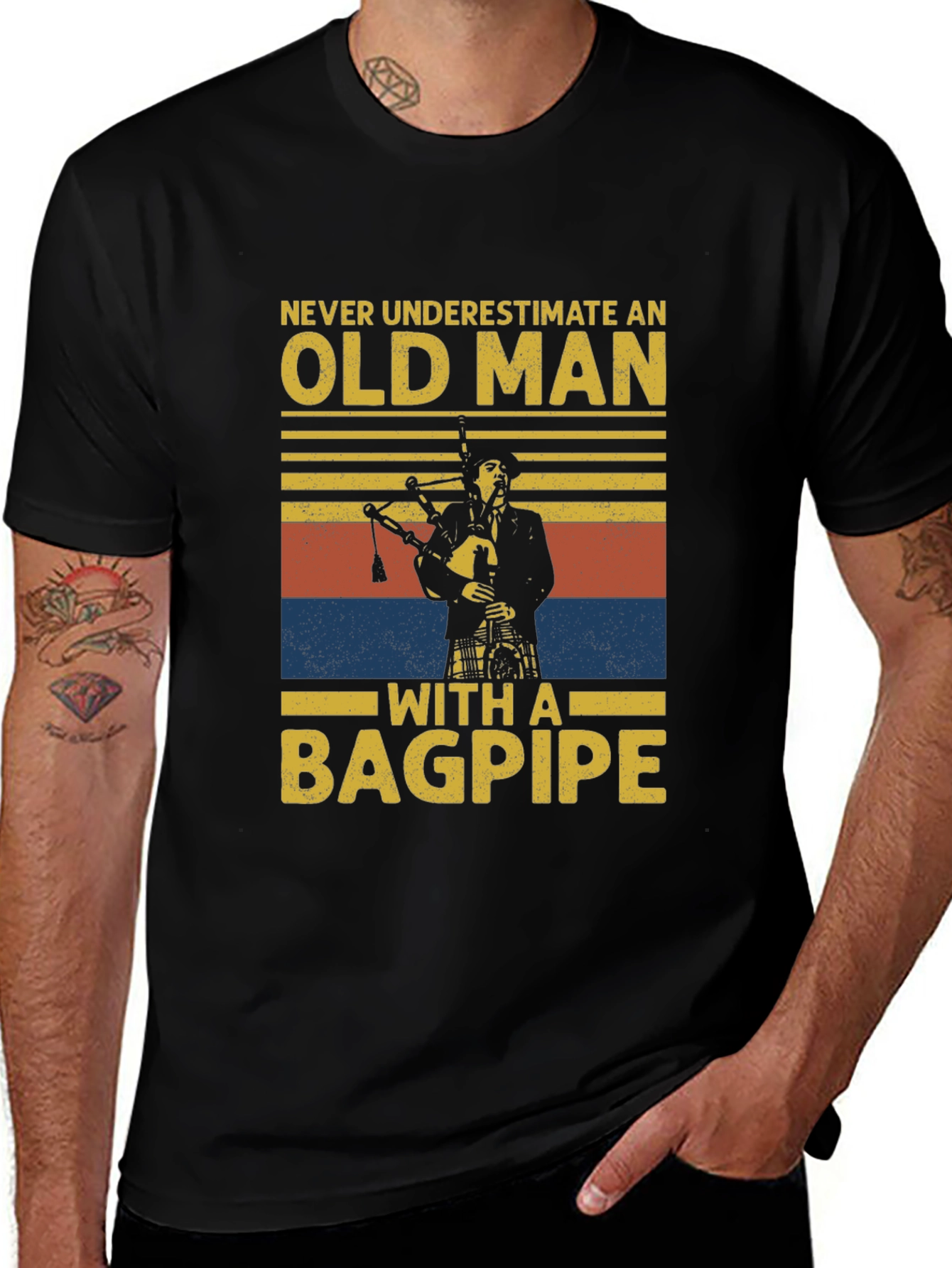 Old Man with a Bagpipe T-Shirt - Novelty Graphic Tee