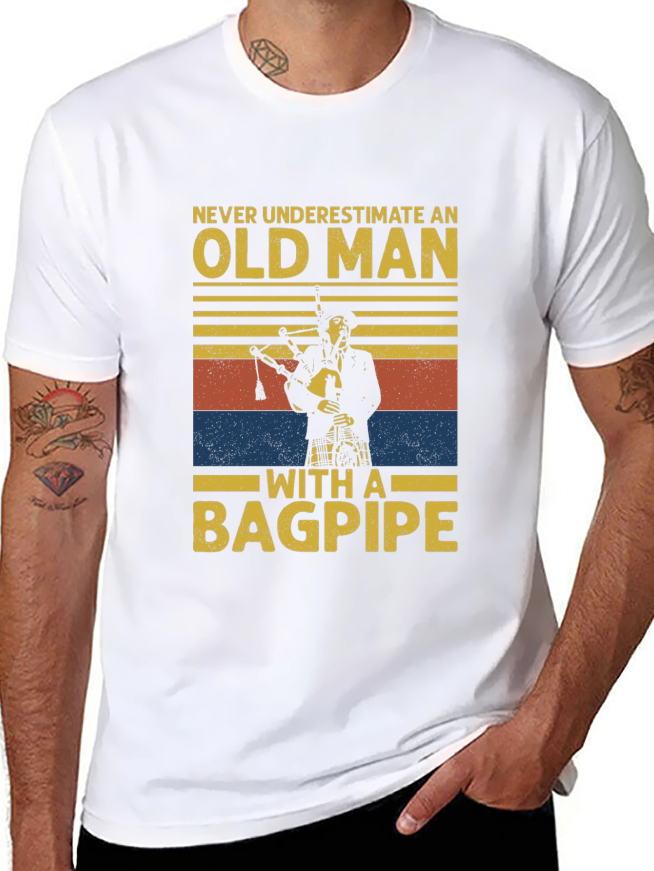 Old Man with a Bagpipe T-Shirt - Novelty Graphic Tee