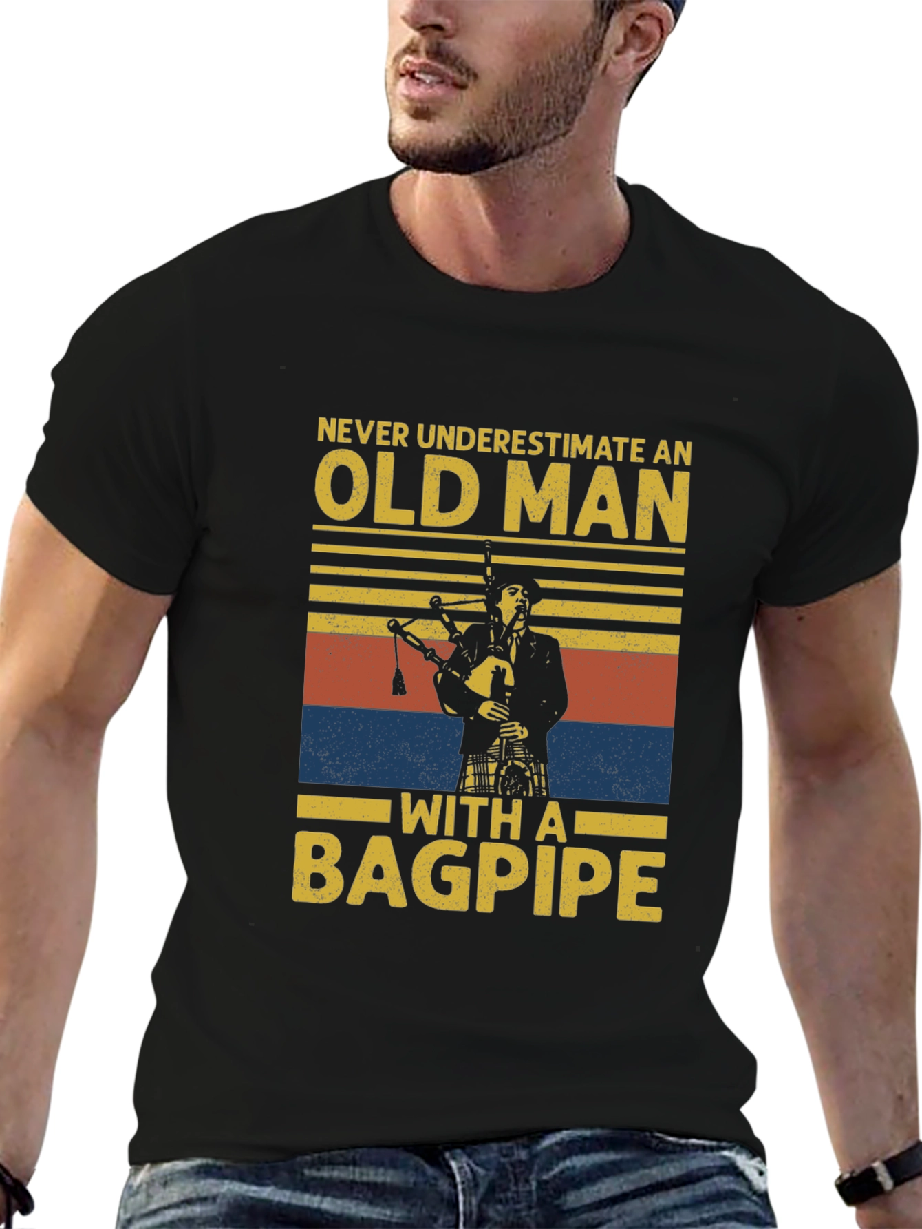 Old Man with a Bagpipe T-Shirt - Novelty Graphic Tee