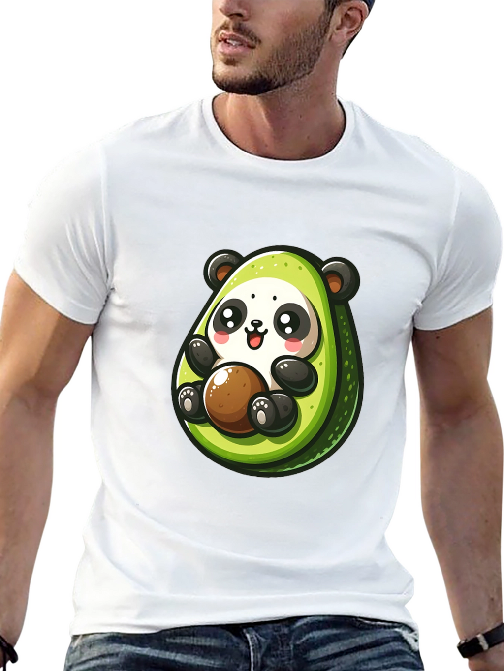 Cute Avocado Panda Black T-Shirt