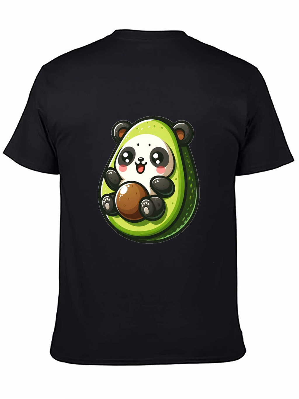 Cute Avocado Panda Black T-Shirt