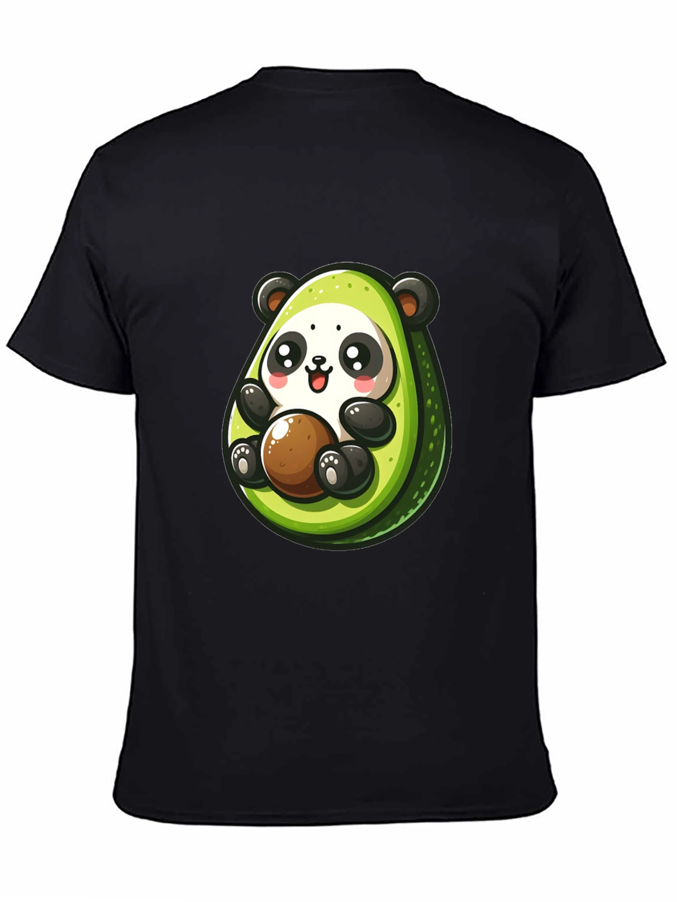 Cute Avocado Panda Black T-Shirt