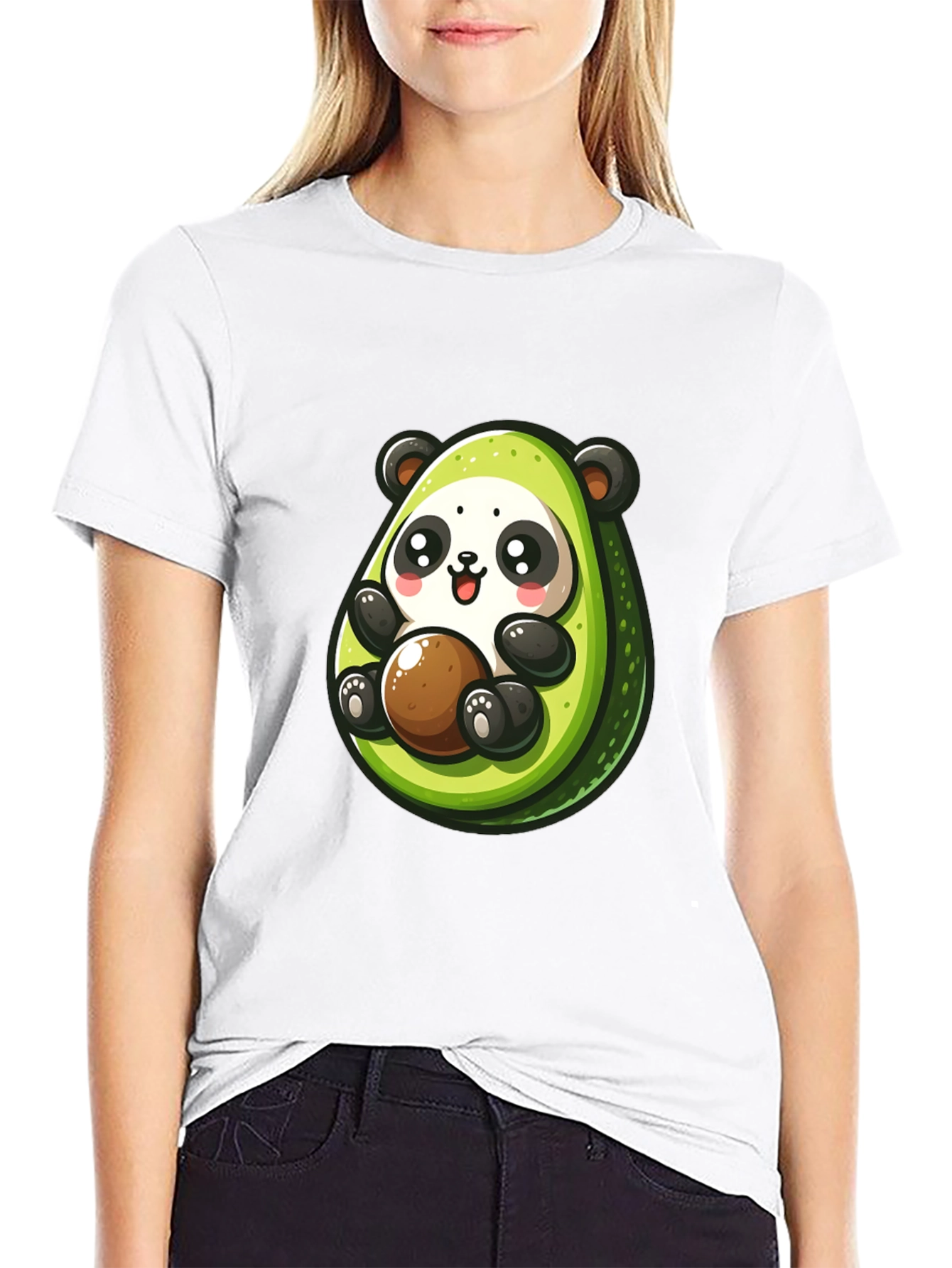 Cute Avocado Panda Black T-Shirt