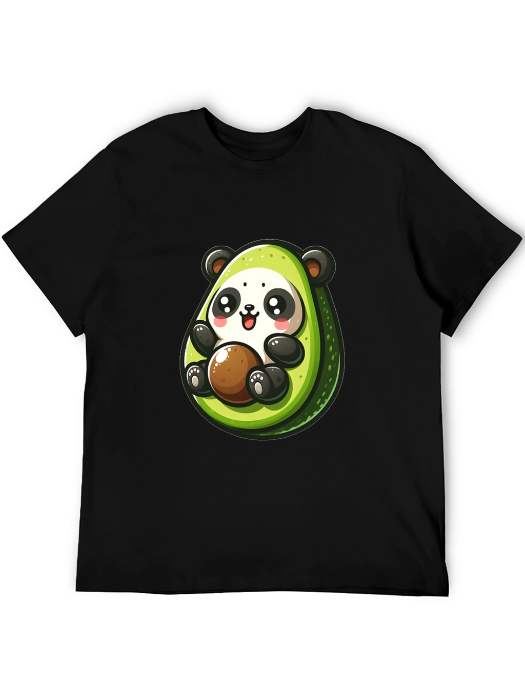 Cute Avocado Panda Black T-Shirt