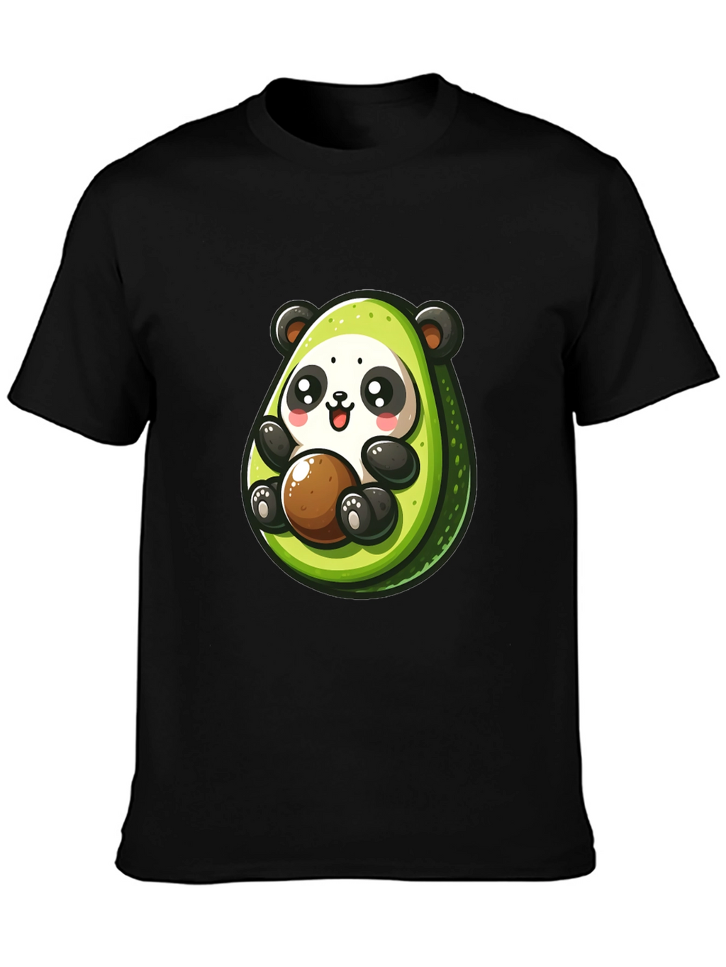 Cute Avocado Panda Black T-Shirt
