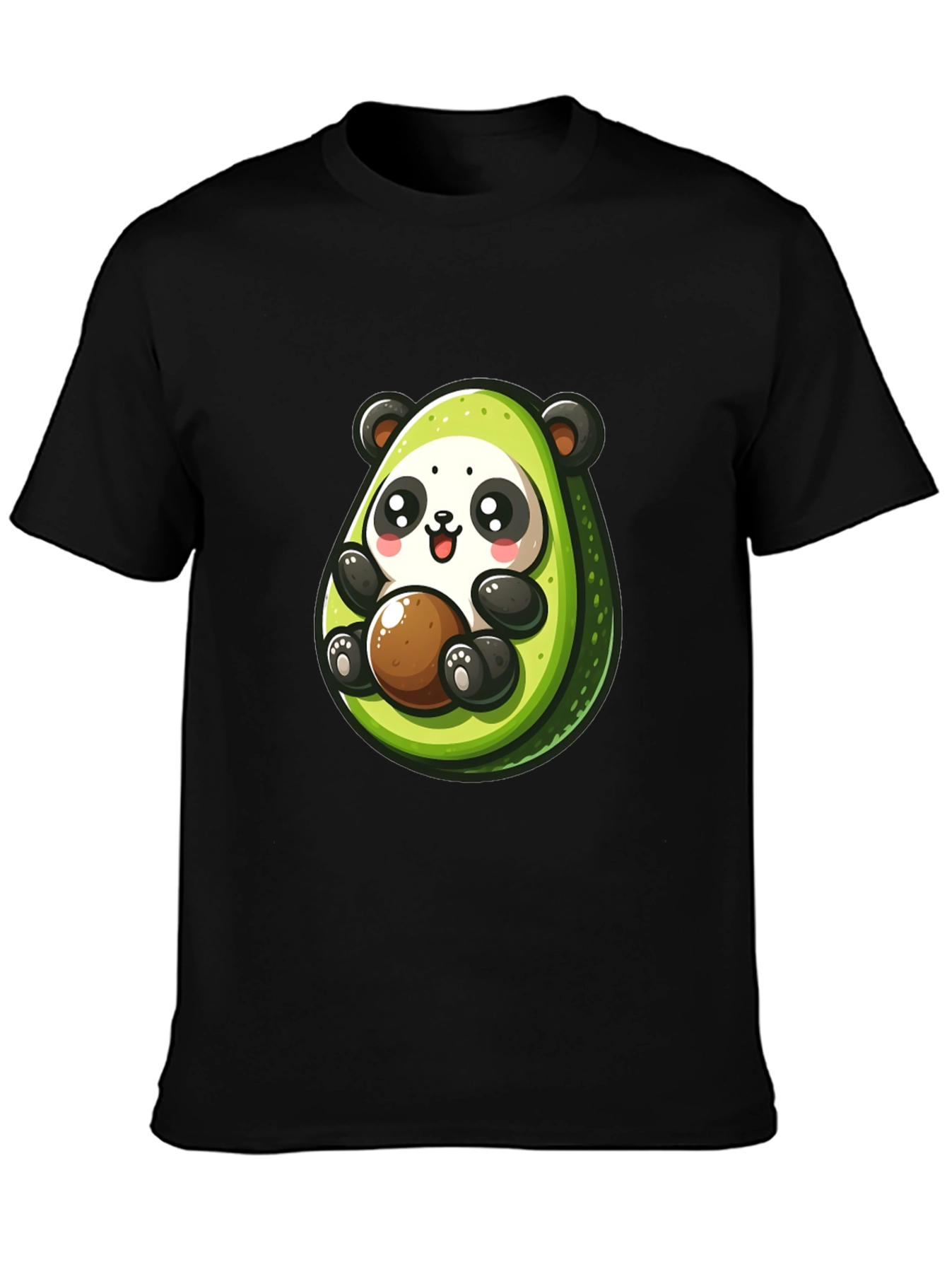Cute Avocado Panda Black T-Shirt