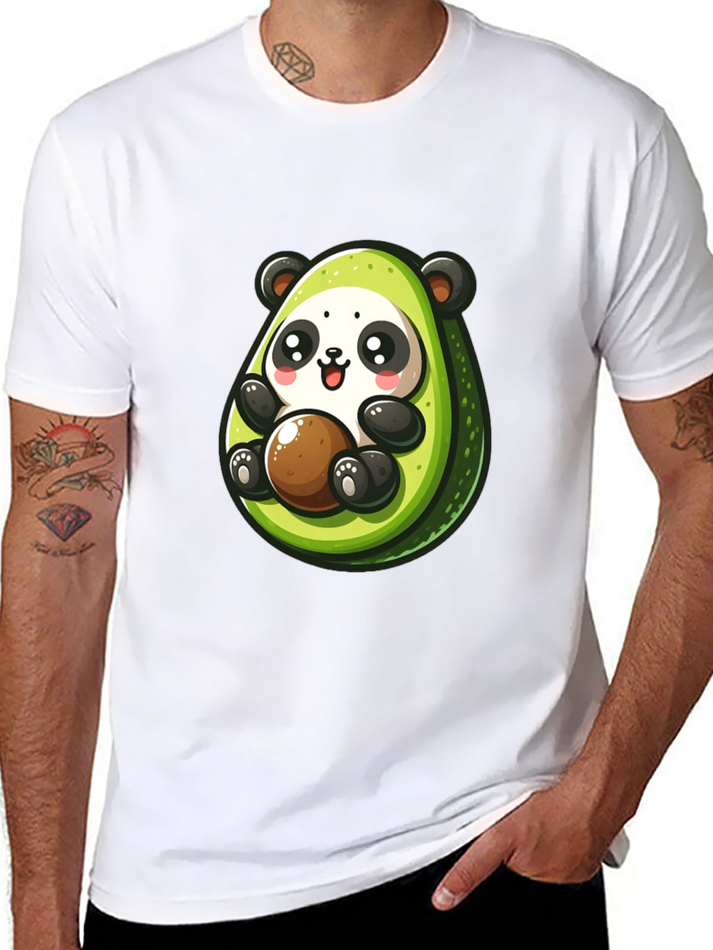 Cute Avocado Panda Black T-Shirt
