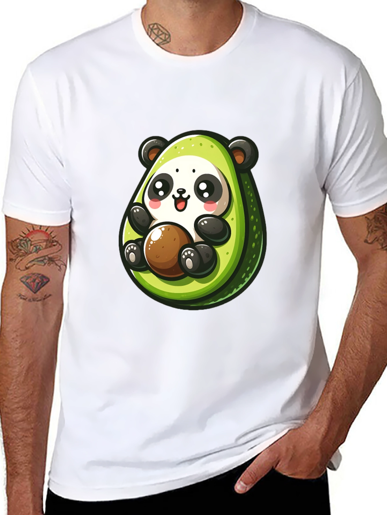 Cute Avocado Panda Black T-Shirt