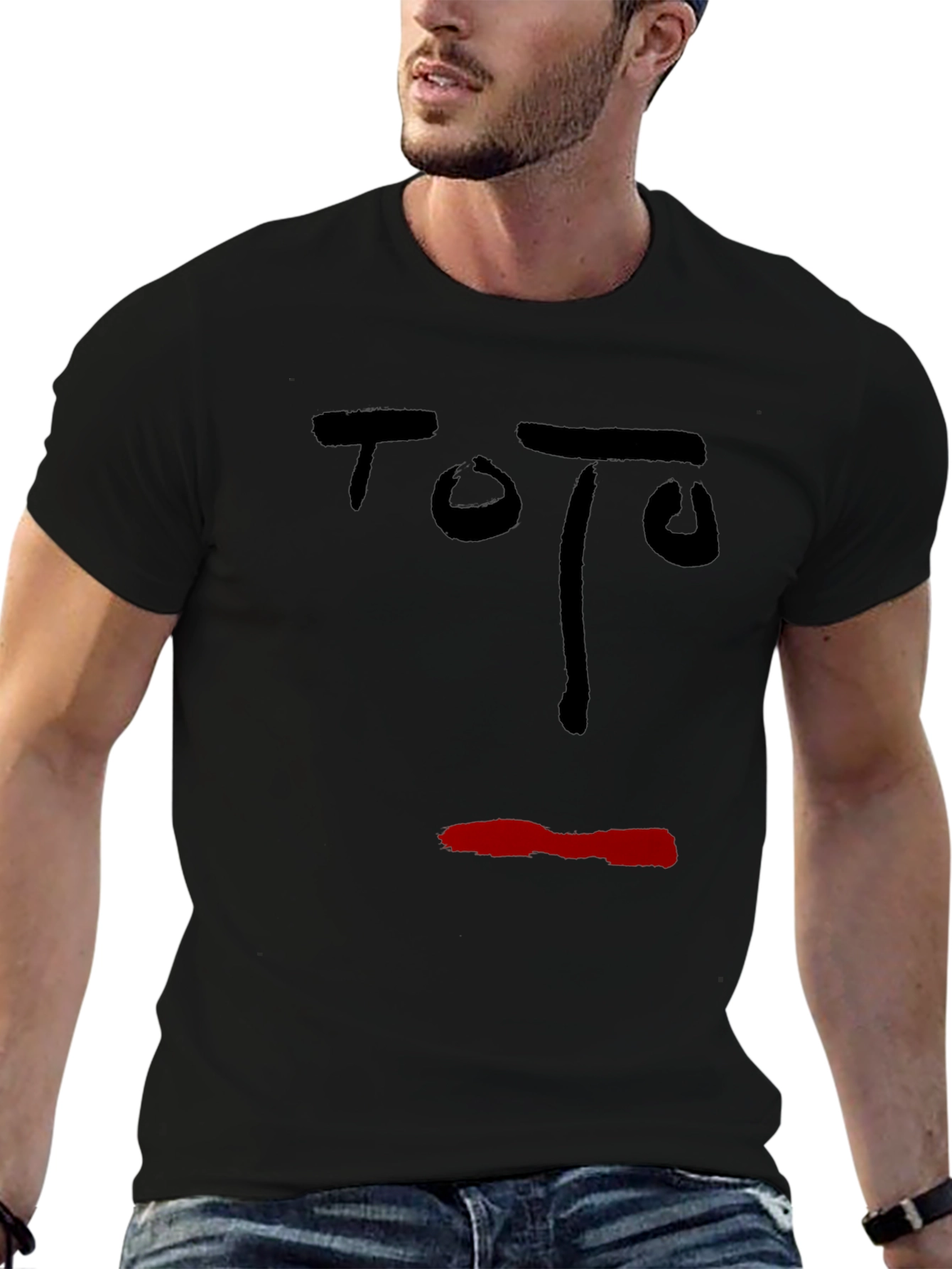 Abstract Face Graphic T-Shirt - Black