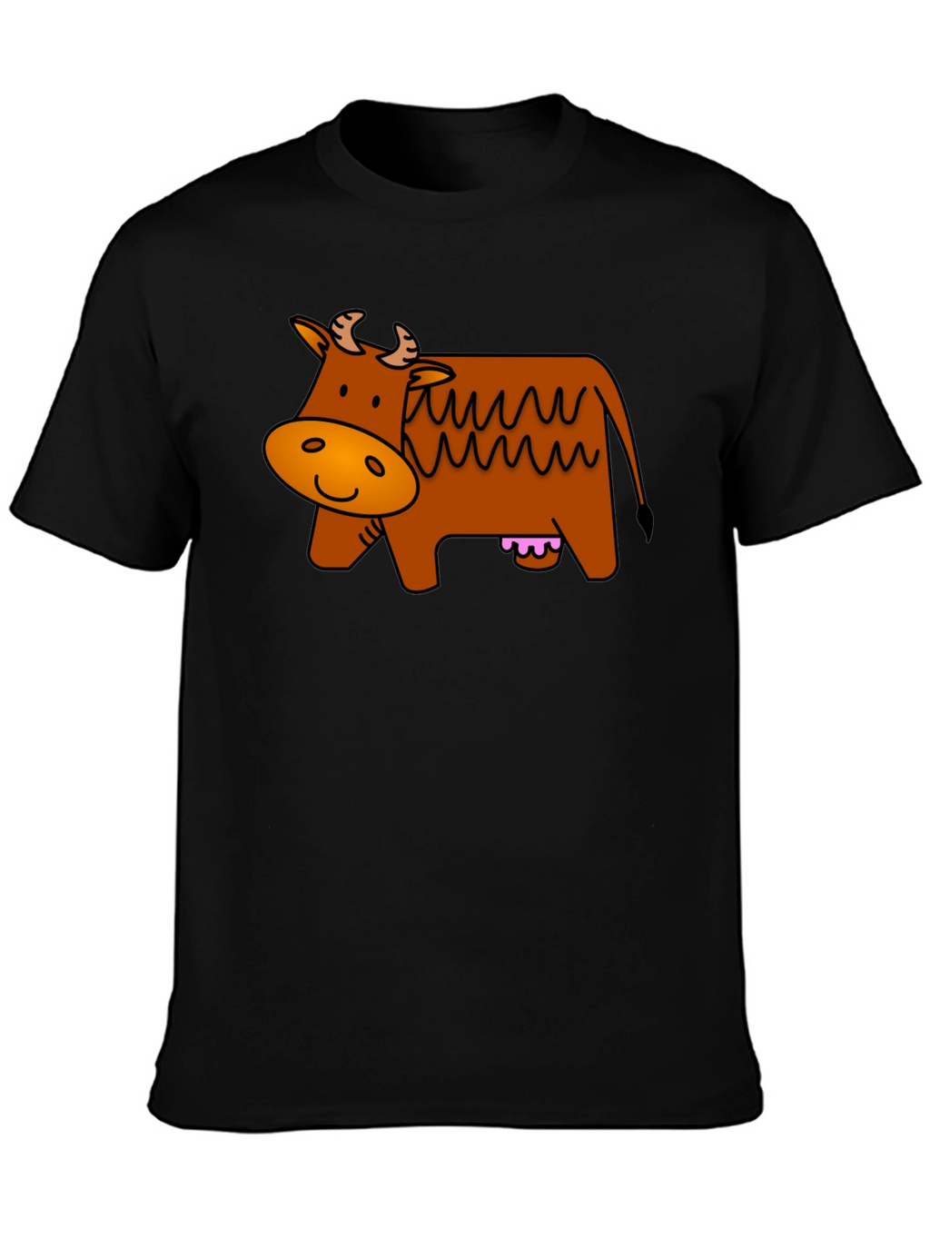 Cartoon Cow Graphic Tee - Black Cotton T-Shirt