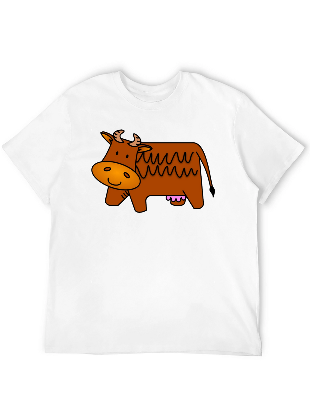 Cartoon Cow Graphic Tee - Black Cotton T-Shirt
