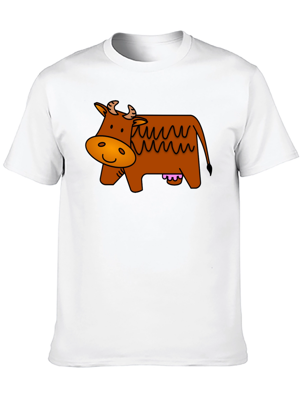Cartoon Cow Graphic Tee - Black Cotton T-Shirt