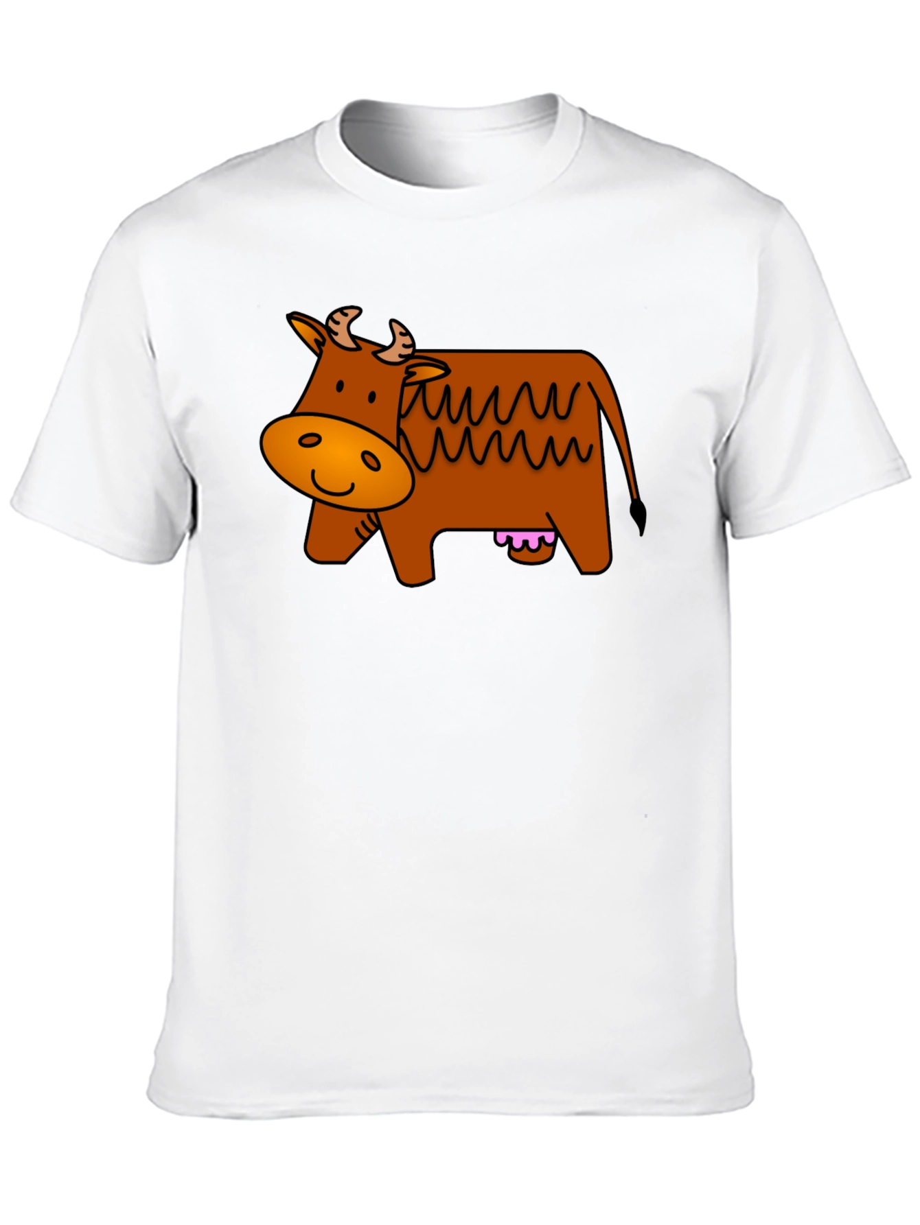 Cartoon Cow Graphic Tee - Black Cotton T-Shirt