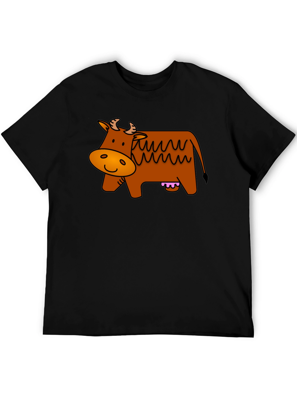 Cartoon Cow Graphic Tee - Black Cotton T-Shirt