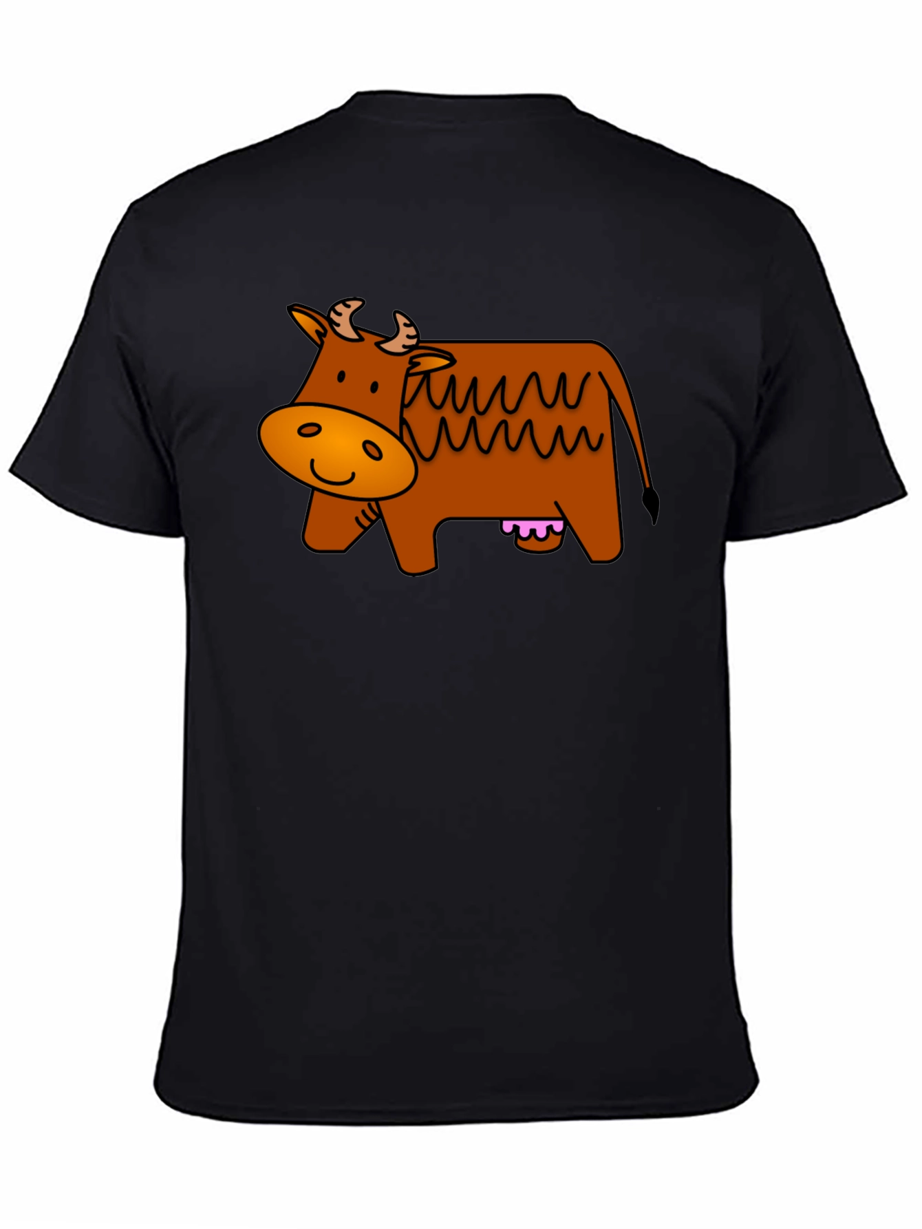 Cartoon Cow Graphic Tee - Black Cotton T-Shirt