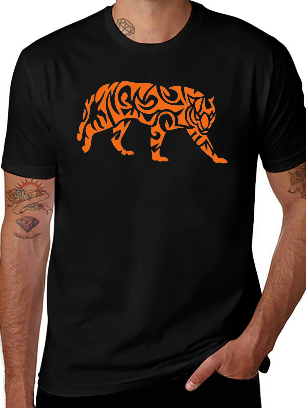 Tribal Tiger Graphic Black T-Shirt