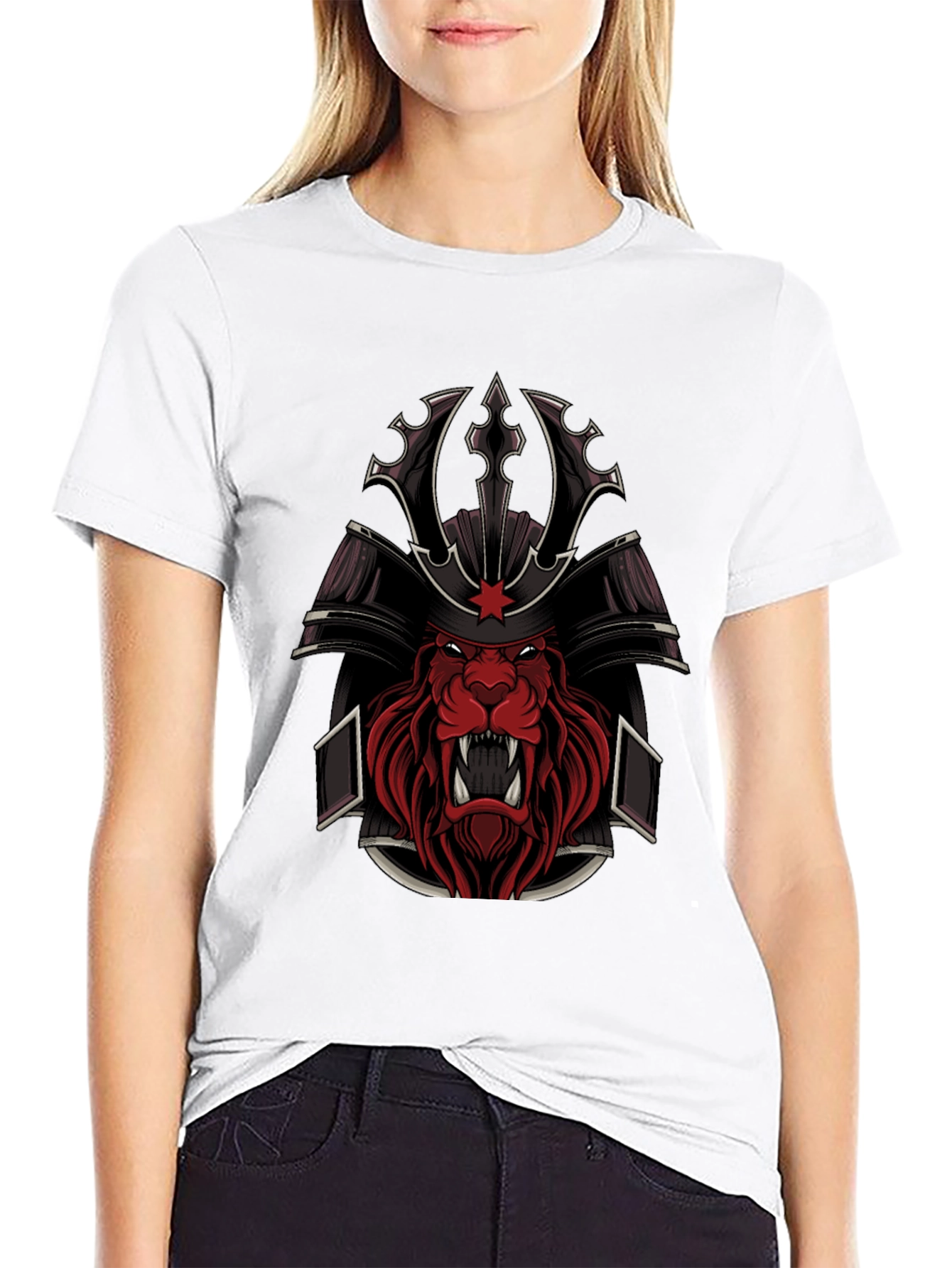 Samurai Lion Graphic Tee - Black Cotton Blend