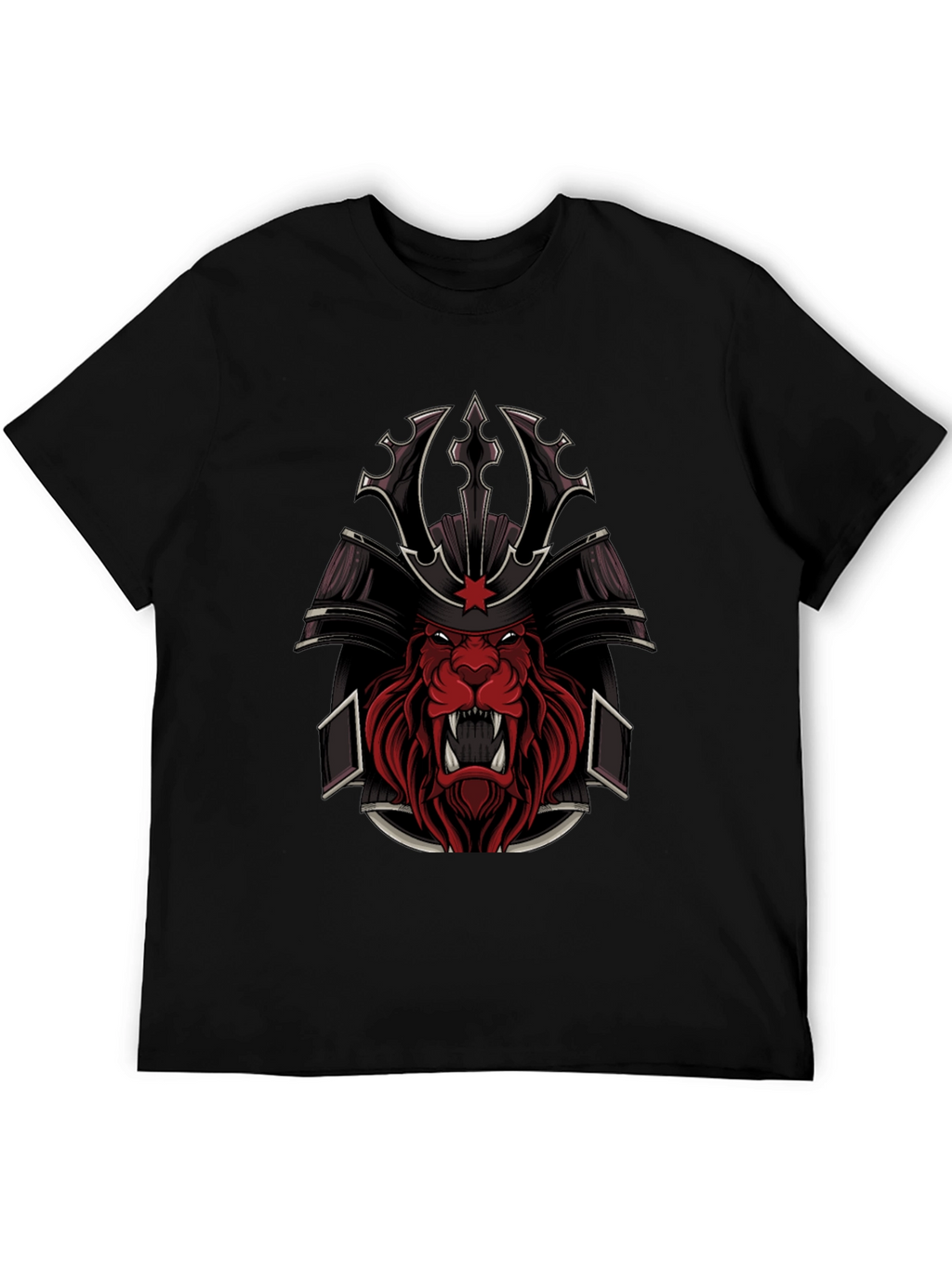Samurai Lion Graphic Tee - Black Cotton Blend